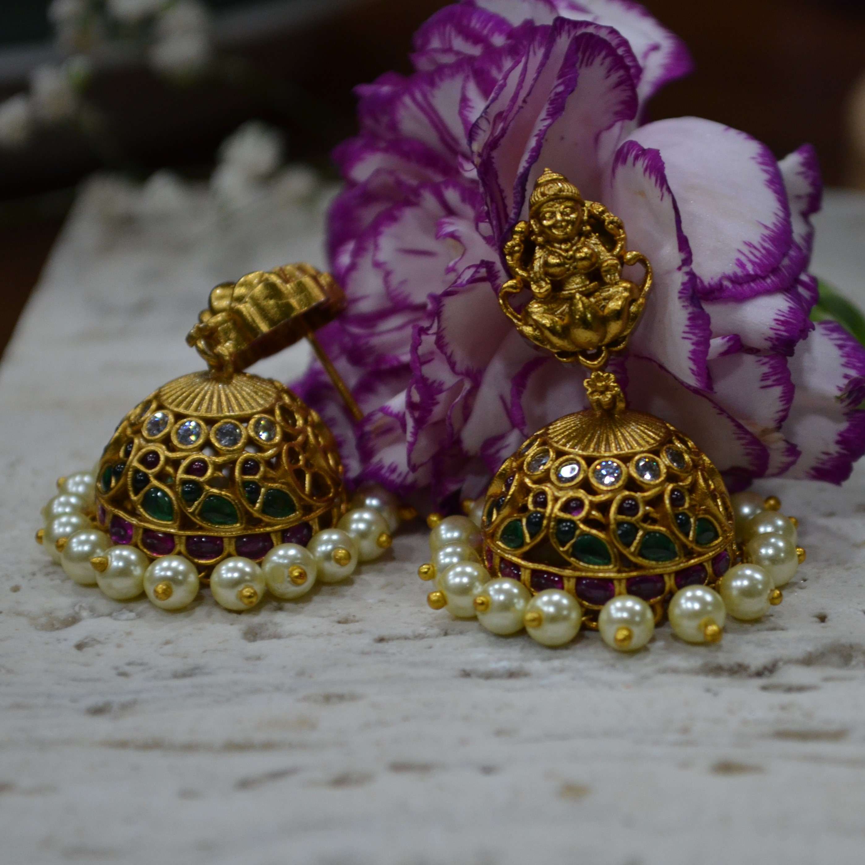 The Nila Gold Plated Antique Choker with Jhumkas