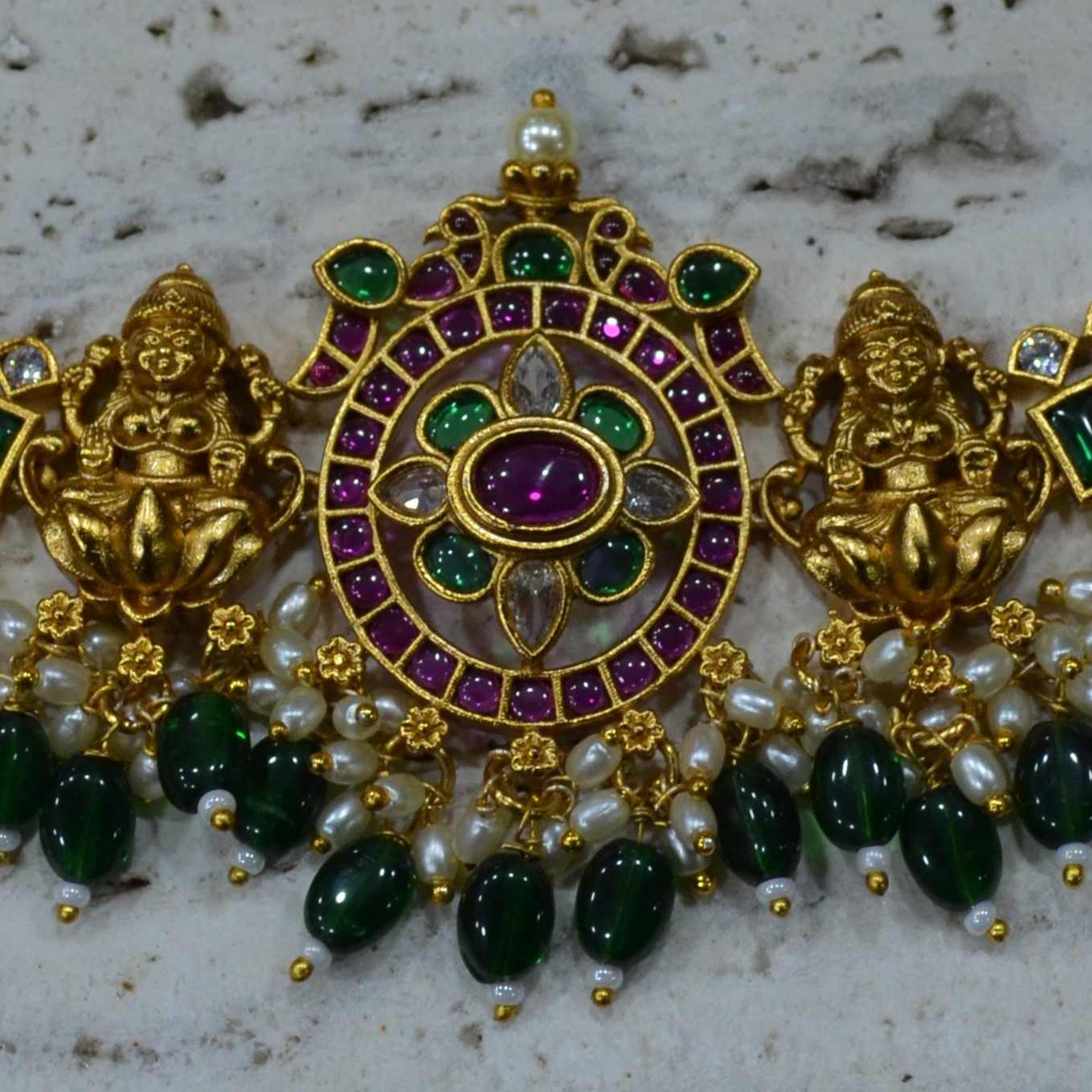 The Nila Gold Plated Antique Choker with Jhumkas