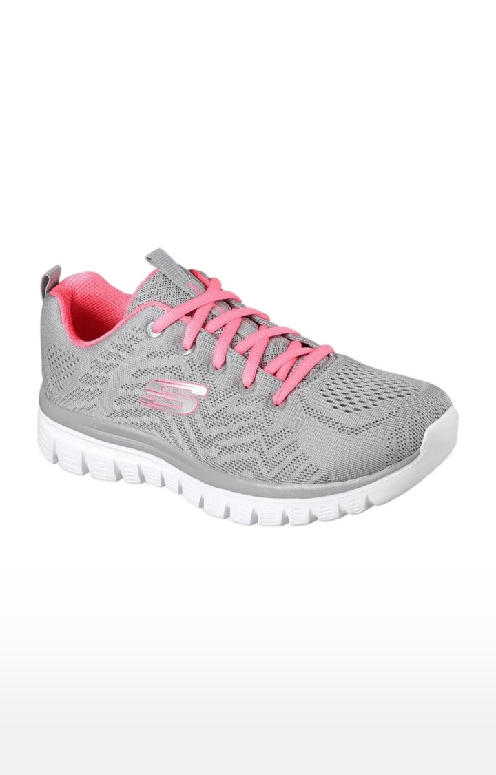 Skechers Women Graceful-Get Connected Gray/Coral Sports Shoe_12615-GYCL