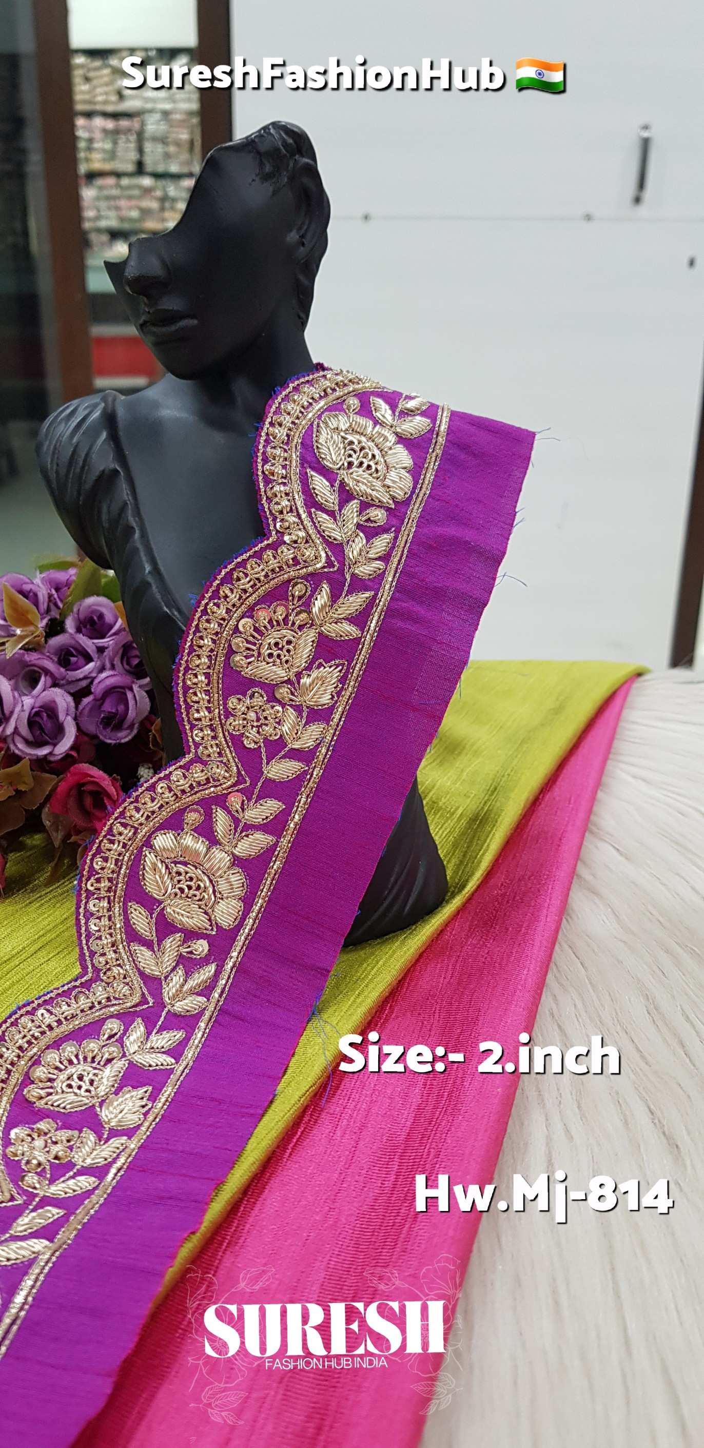 Magenta Zardosi Floral Scallop Lace Design Number: Mj-814