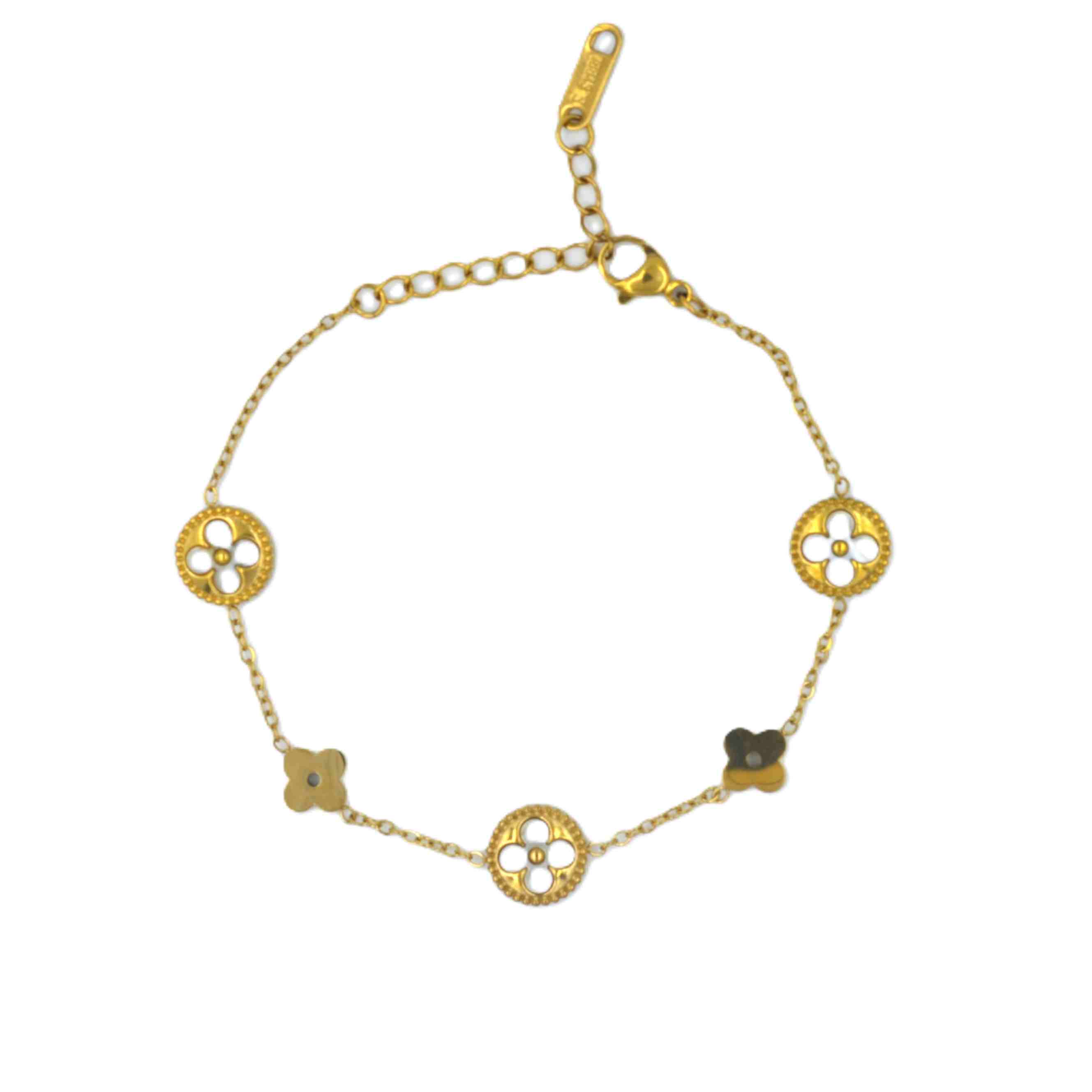 The Nila Gold Plated Black and White Enamel Clover Bracelet chain