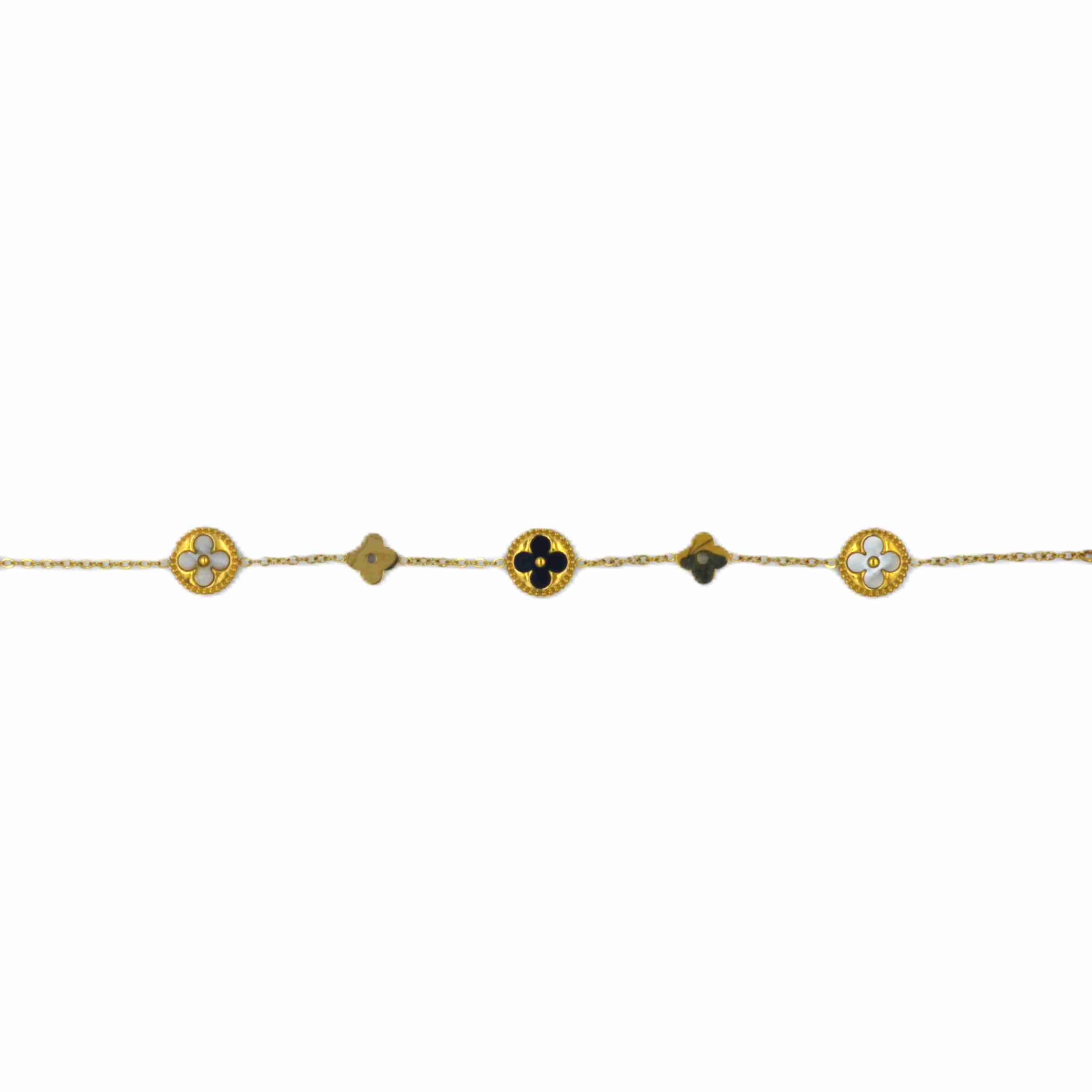 The Nila Gold Plated Black and White Enamel Clover Bracelet chain