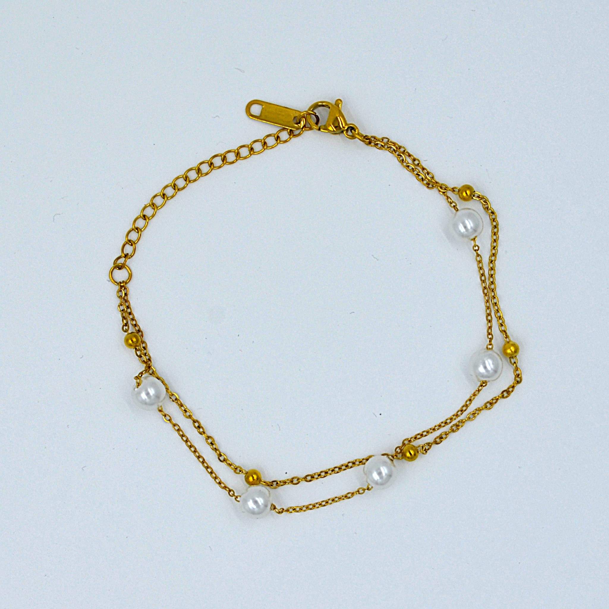 The Nila Gold plated Two layered Gold and Pearl beaded bracelet