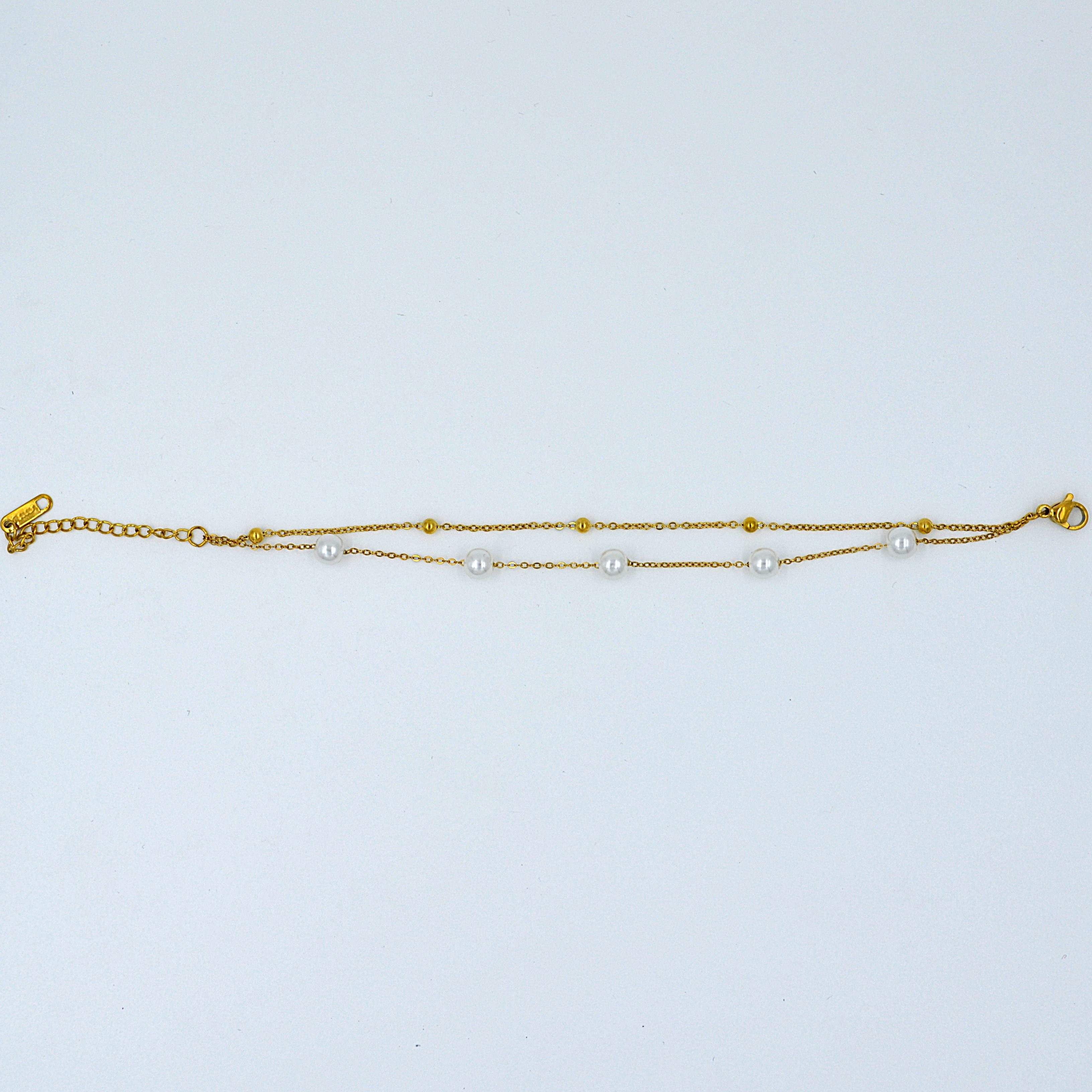 The Nila Gold plated Two layered Gold and Pearl beaded bracelet