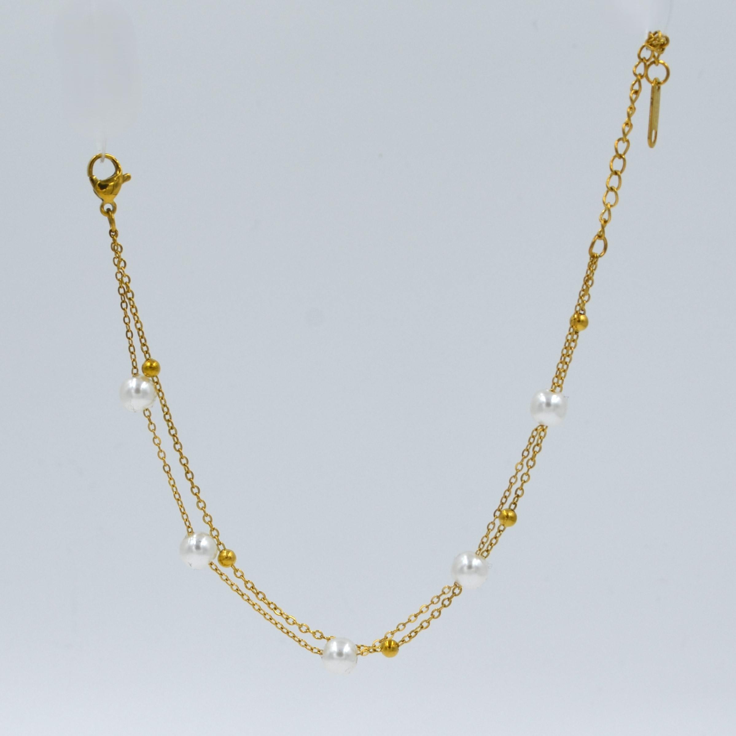 The Nila Gold plated Two layered Gold and Pearl beaded bracelet