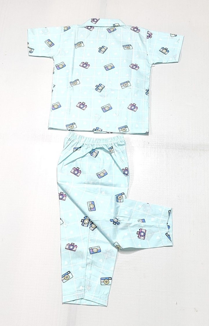 AAAKAR | Stylish Boy's Blue Graphic Printed Shirt And Pyjama Set 1