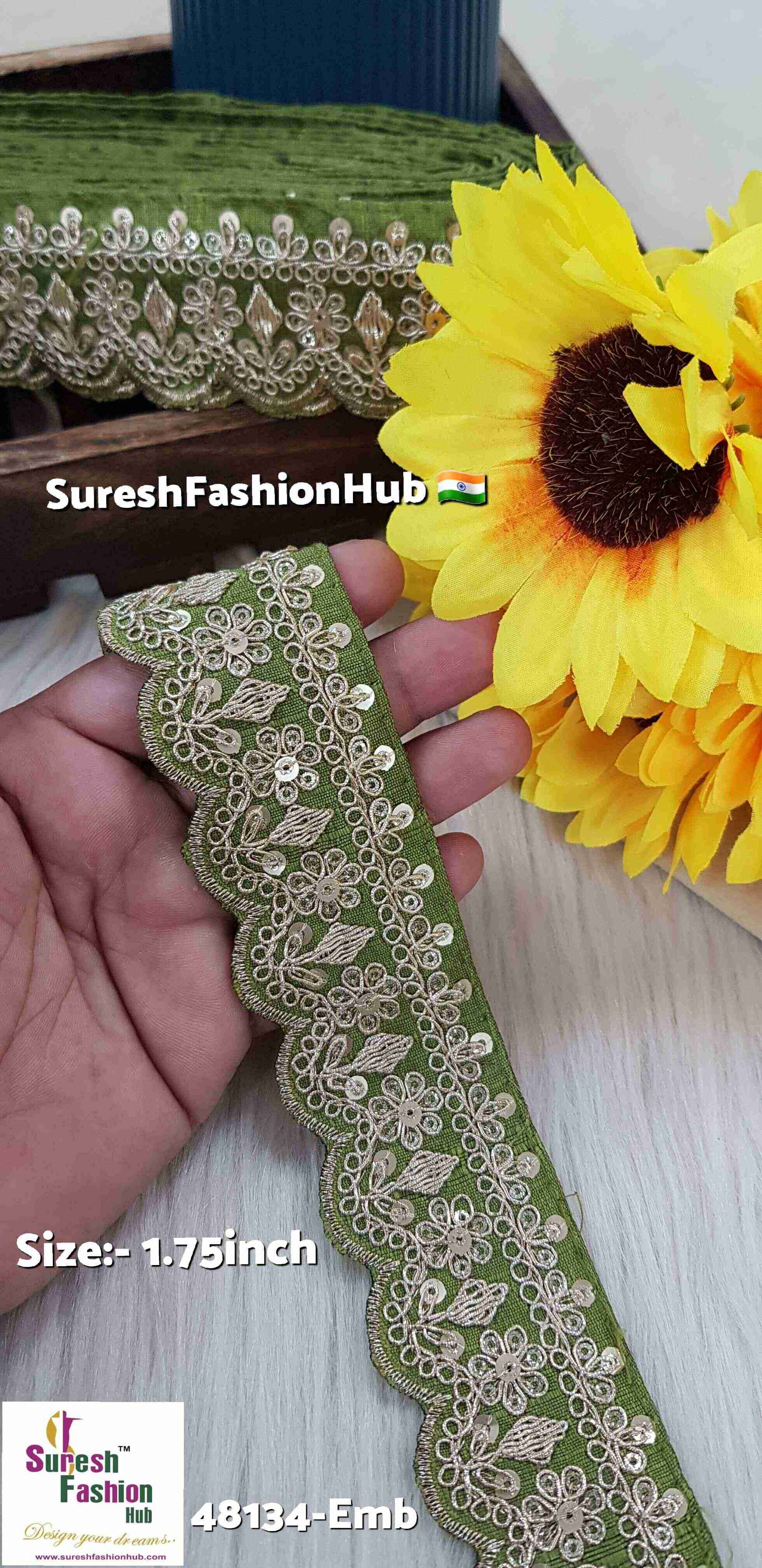 Mehendi Scalloped Pearl Dori Embroidery Lace on Beige Net