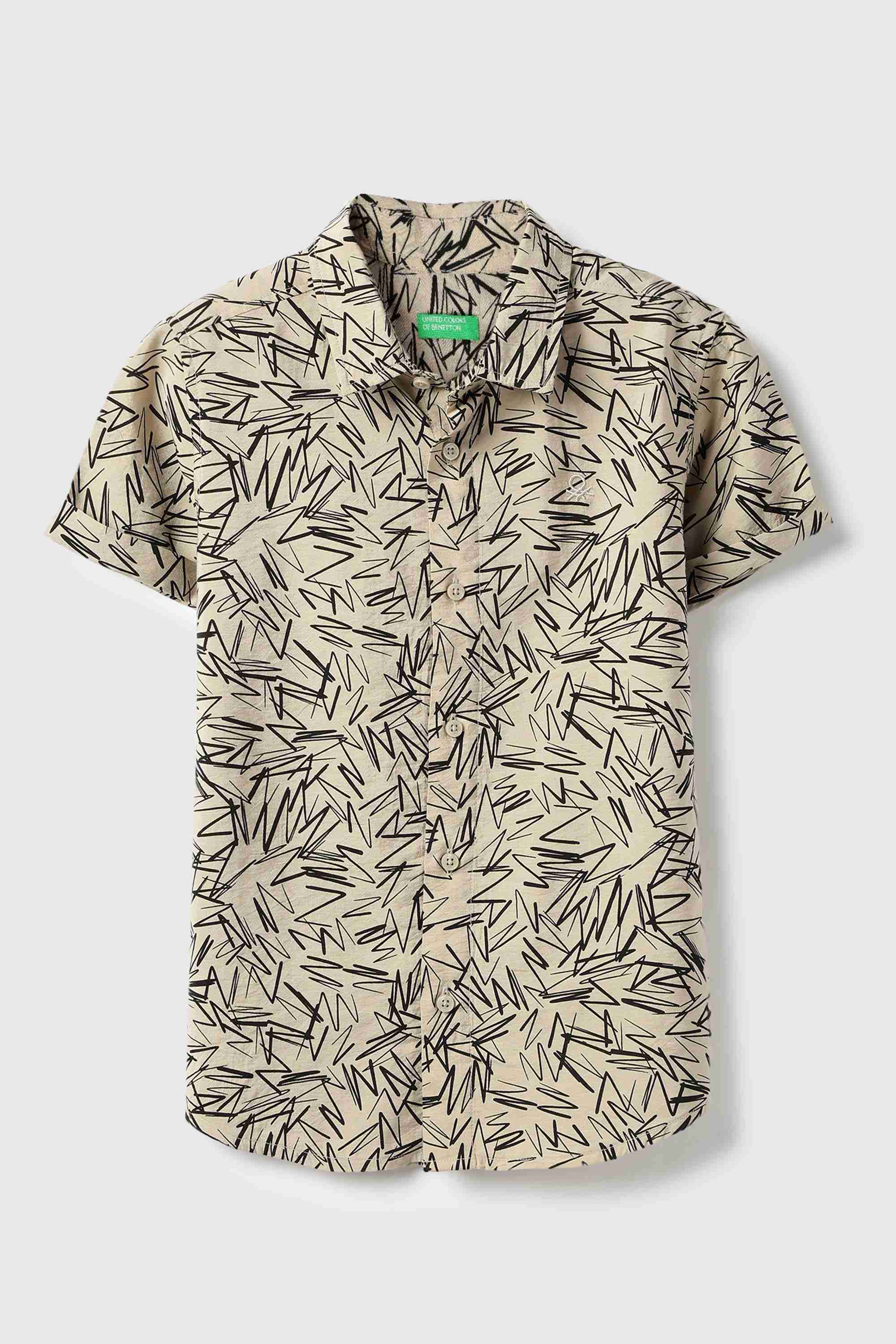 Abstract Blended Fabric Collared Boy's Shirt
