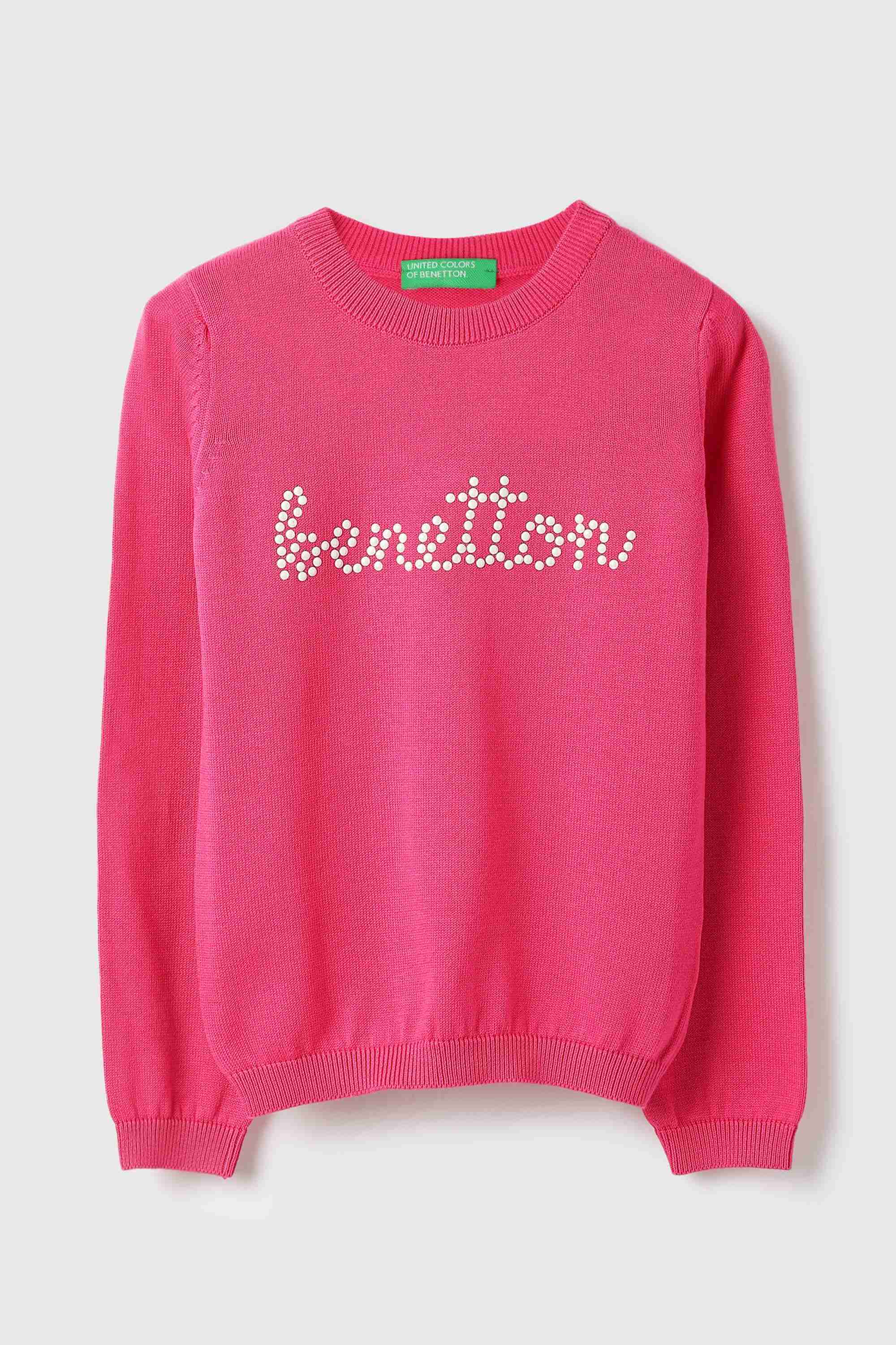 Embellished Cotton Round Neck Girls Sweater