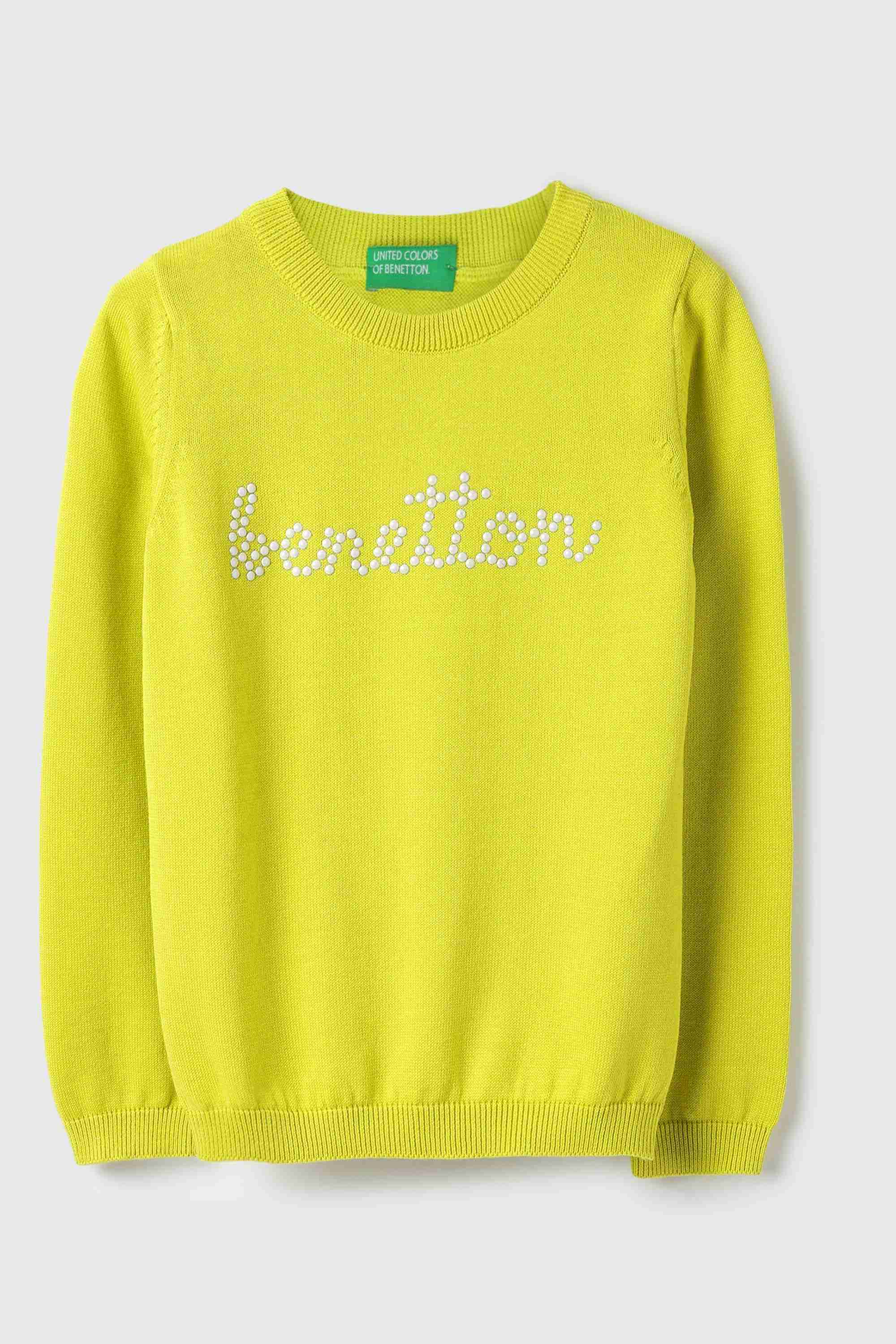 Embellished Cotton Round Neck Girls Sweater