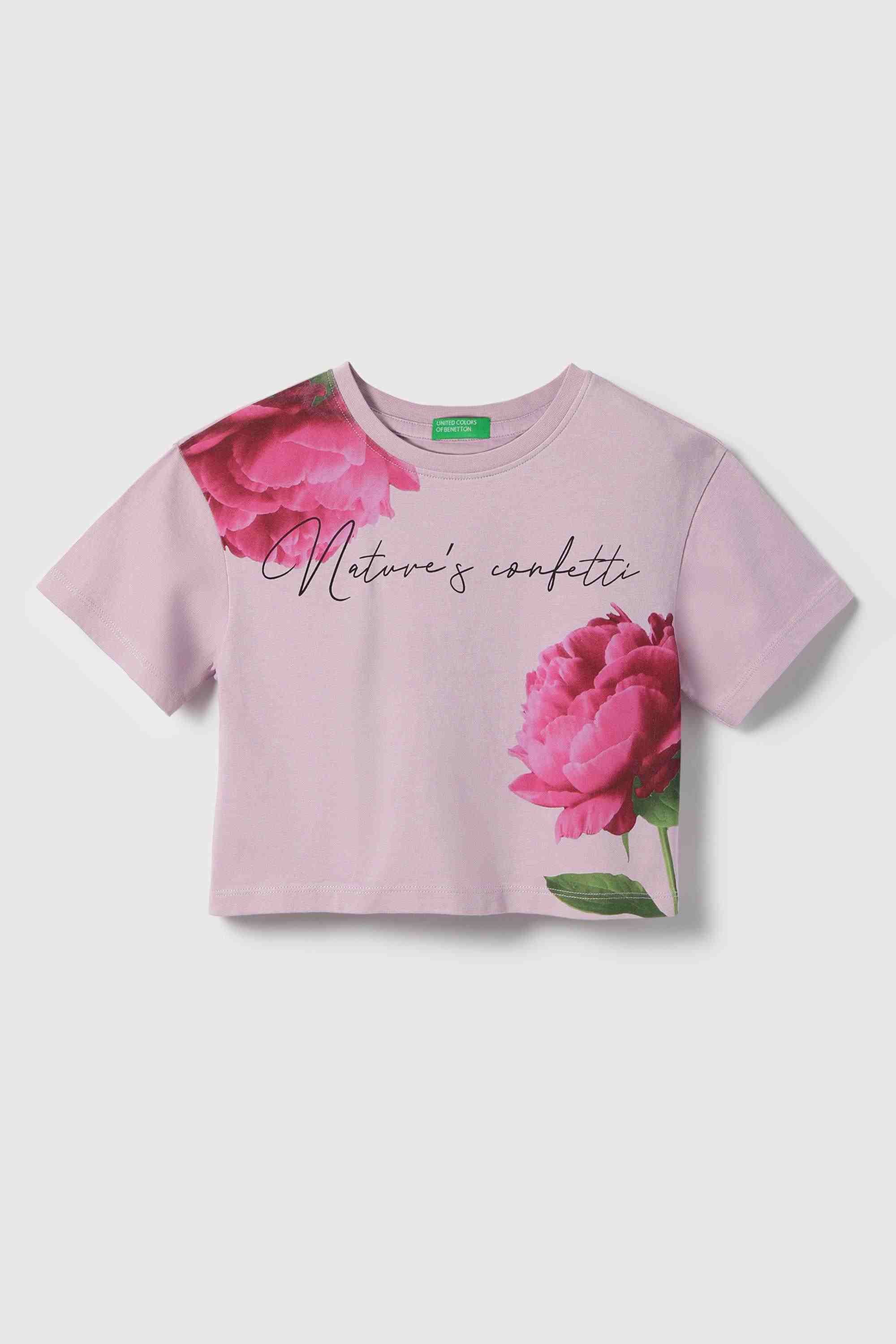 Floral Cotton Round Neck Girl's T-Shirt