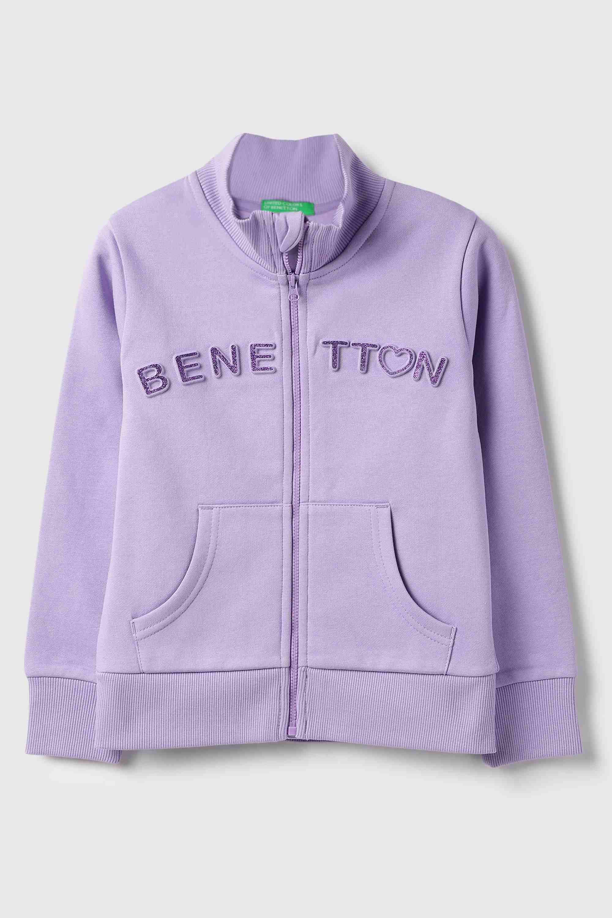 Solid Poly Cotton High Neck Girls Sweatshirt