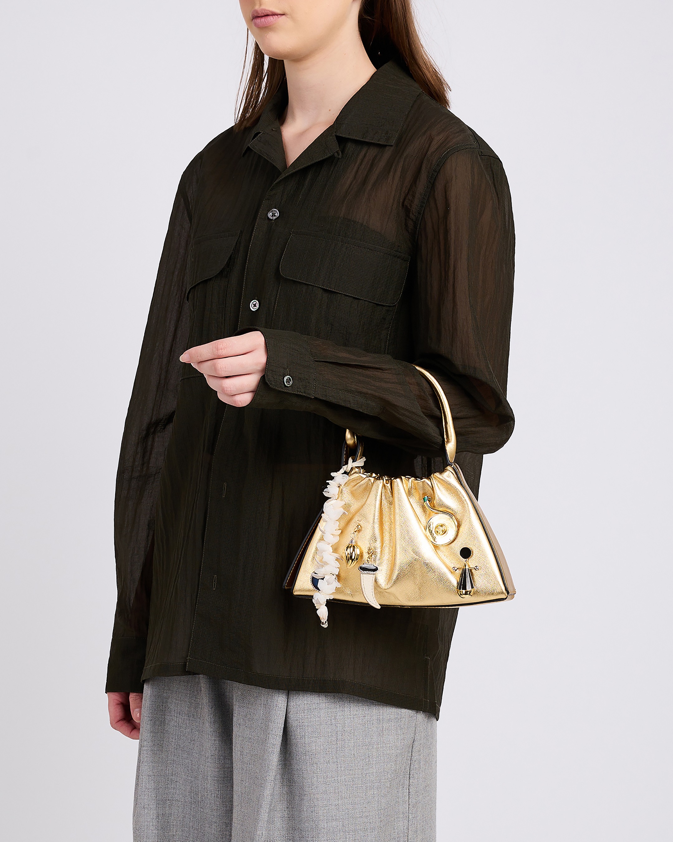 Tina Baguette Mini Ruched Charms Gold