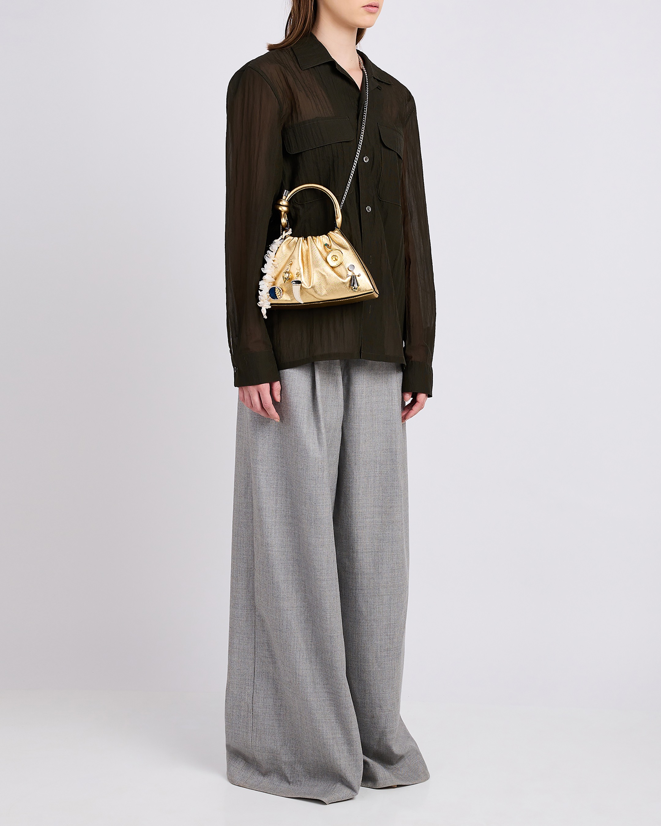 Tina Baguette Mini Ruched Charms Gold