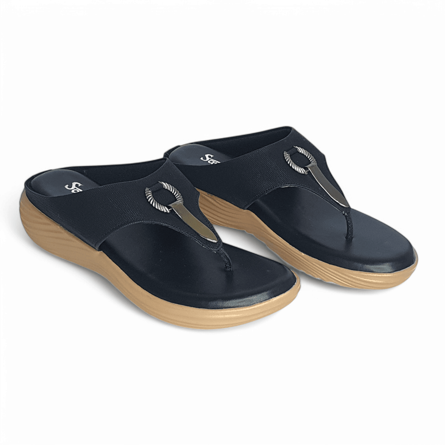 Sawadi Women's Black Wedge Sandals - Stylish and Comfortable Platform Footwear | Sawadi Mart