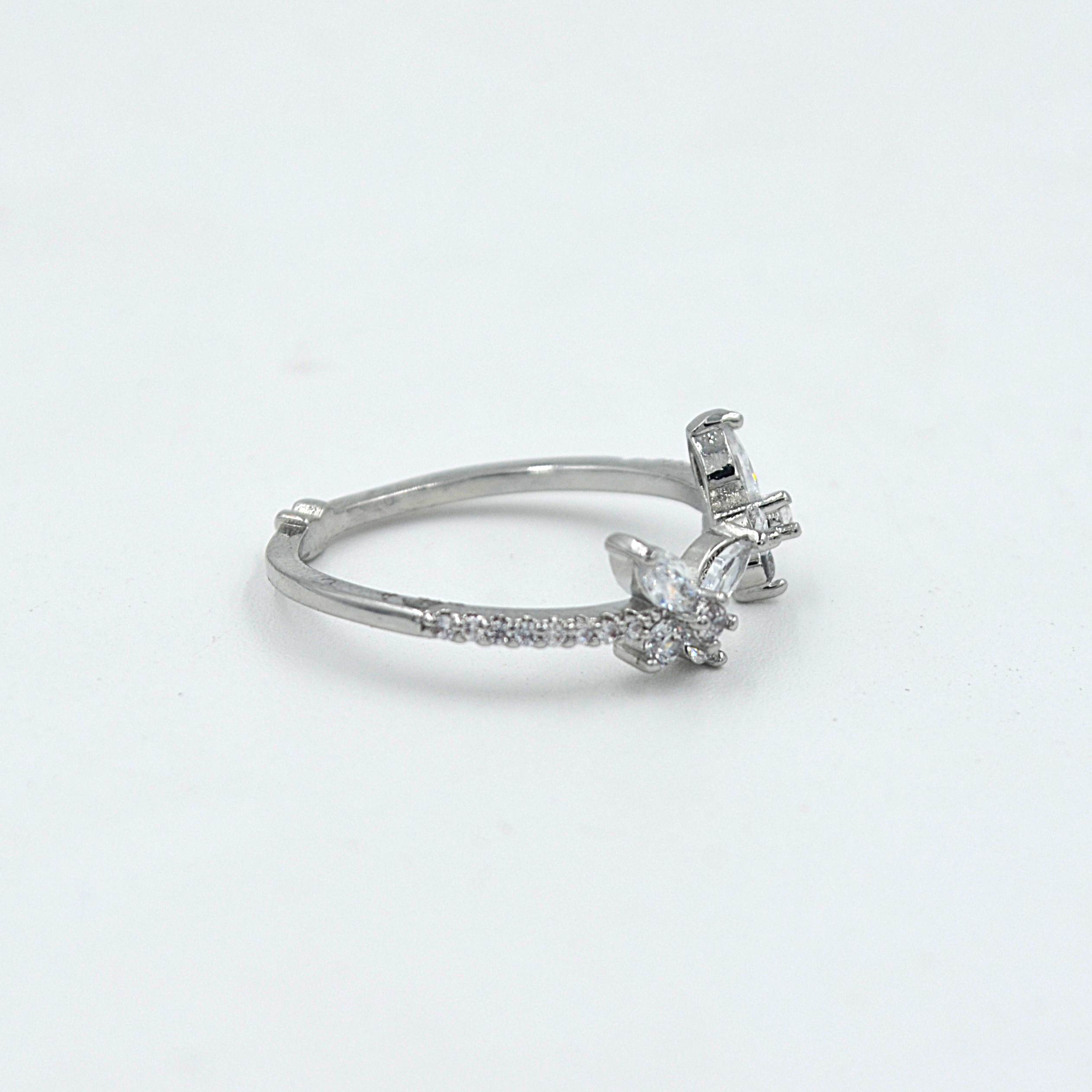 The Nila Silver Plated Butterfly Design Crystal Ring