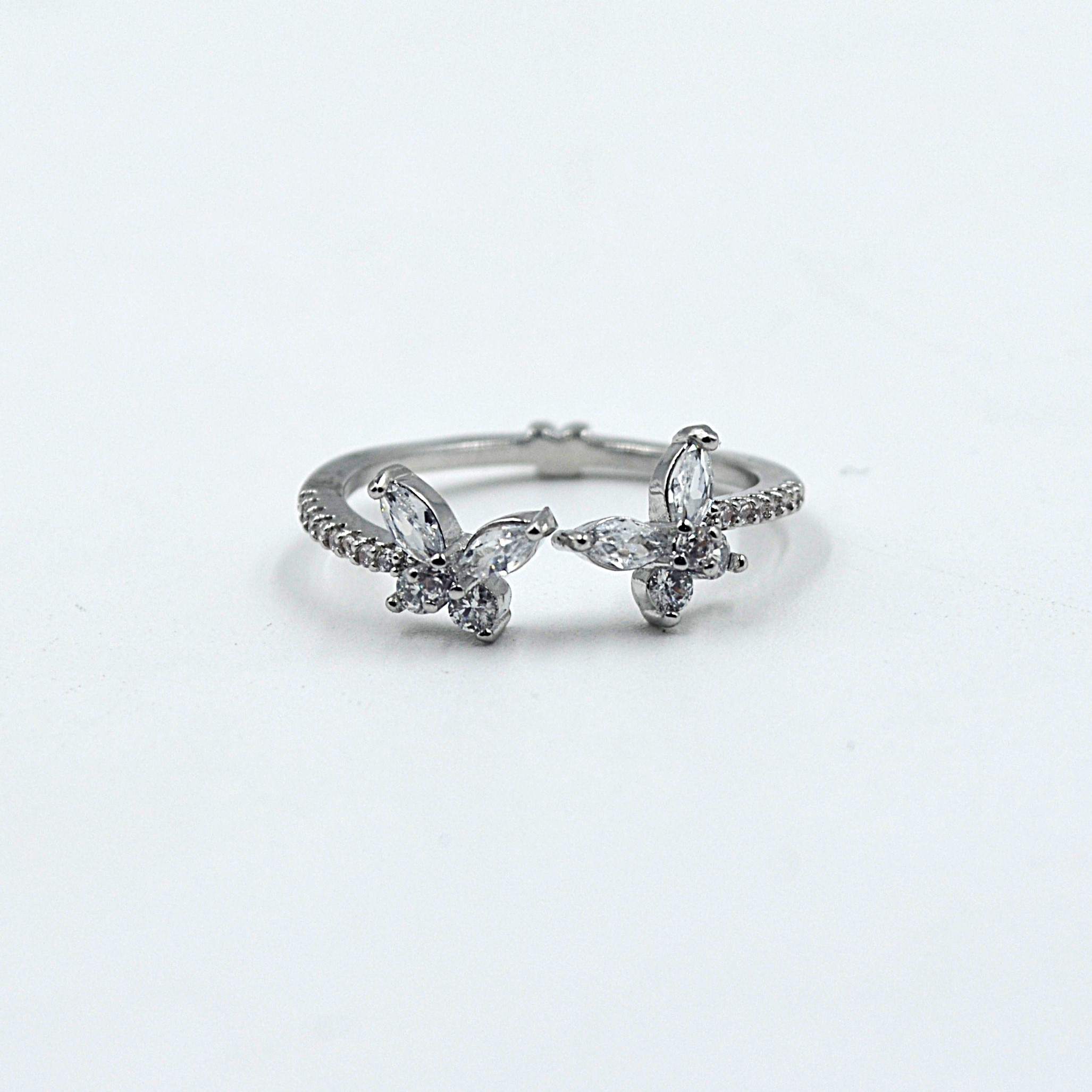 The Nila Silver Plated Butterfly Design Crystal Ring