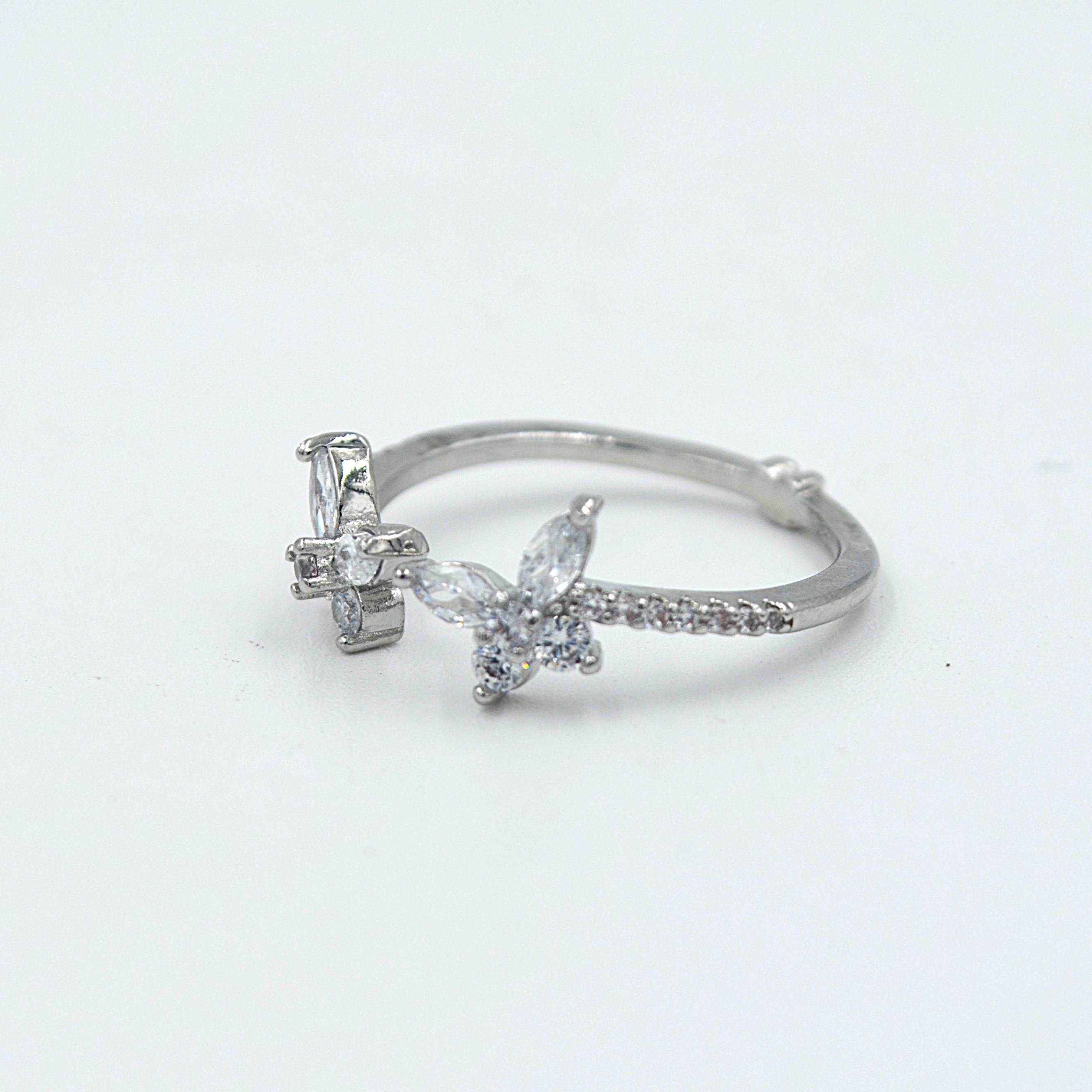 The Nila Silver Plated Butterfly Design Crystal Ring