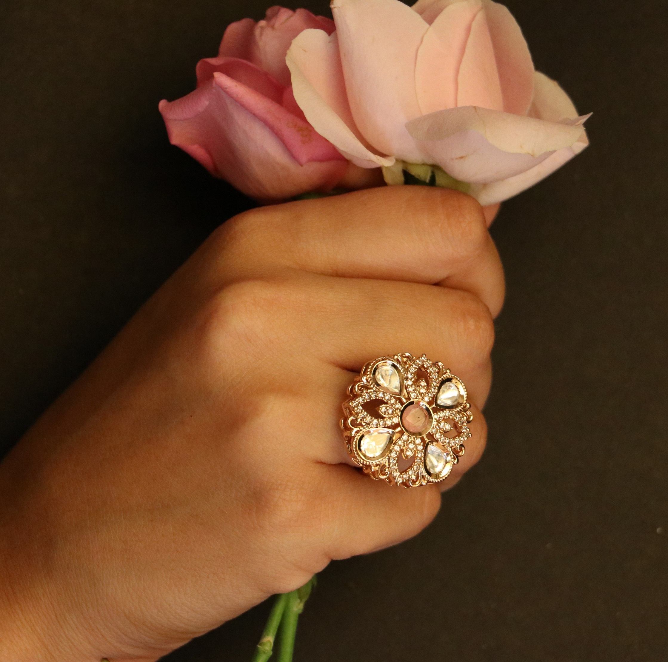 The Nila Gold Plated Designer Finger Ring