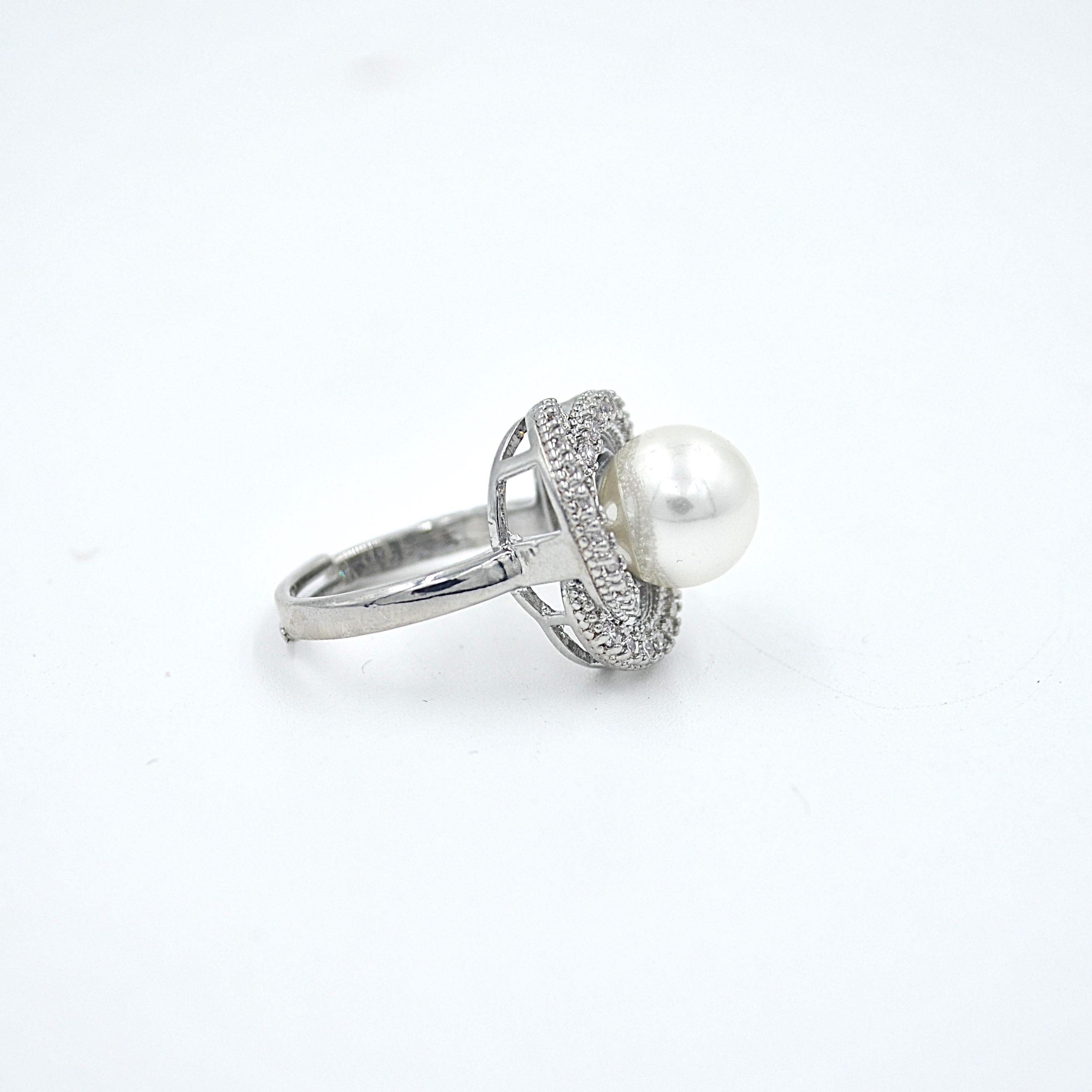The Nila Silver Plated Crystal with Pearl Ring