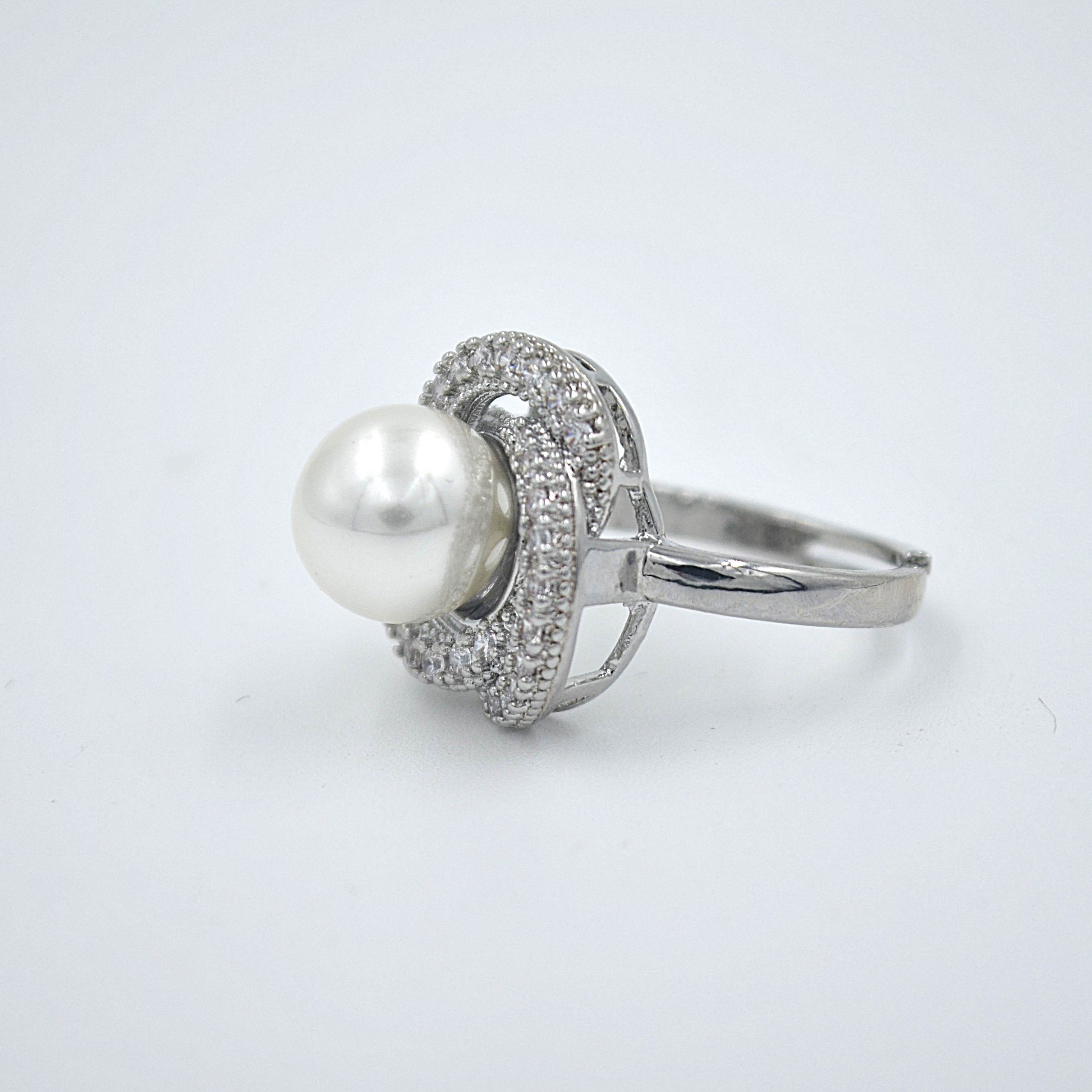 The Nila Silver Plated Crystal with Pearl Ring
