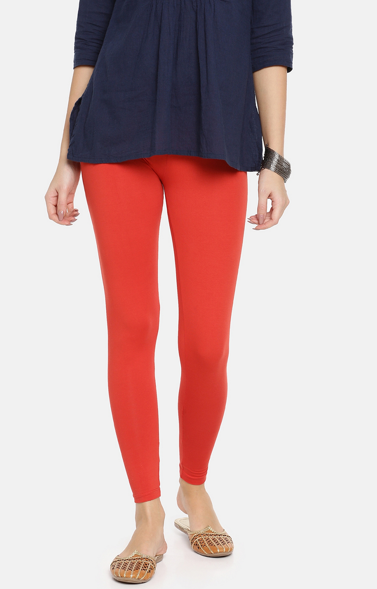 Twinbirds Tomato Red Solid Ankle Legging
