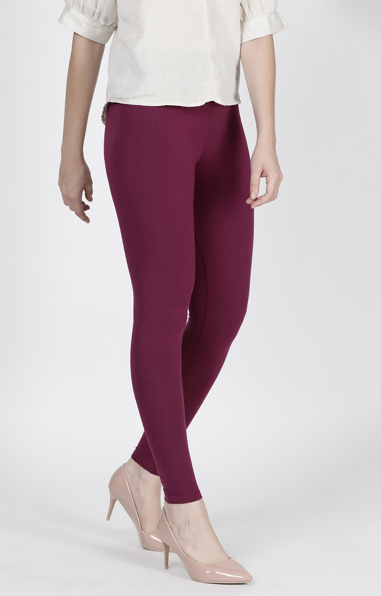 Twinbirds Beet Root Purple Solid Ankle Legging