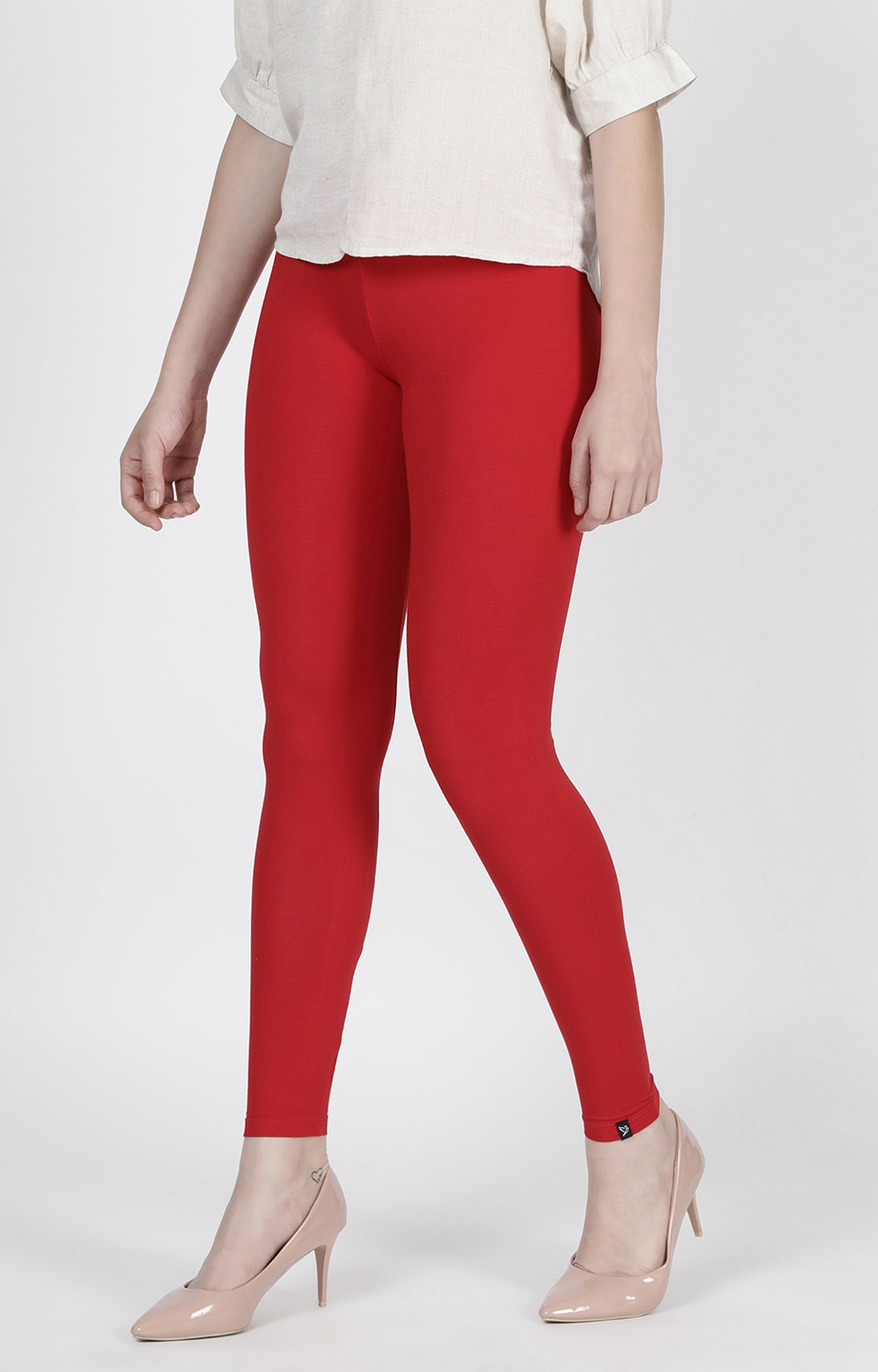 Buy TWIN BIRDS Women Red Solid Cotton Ankle-Length Leggings Online