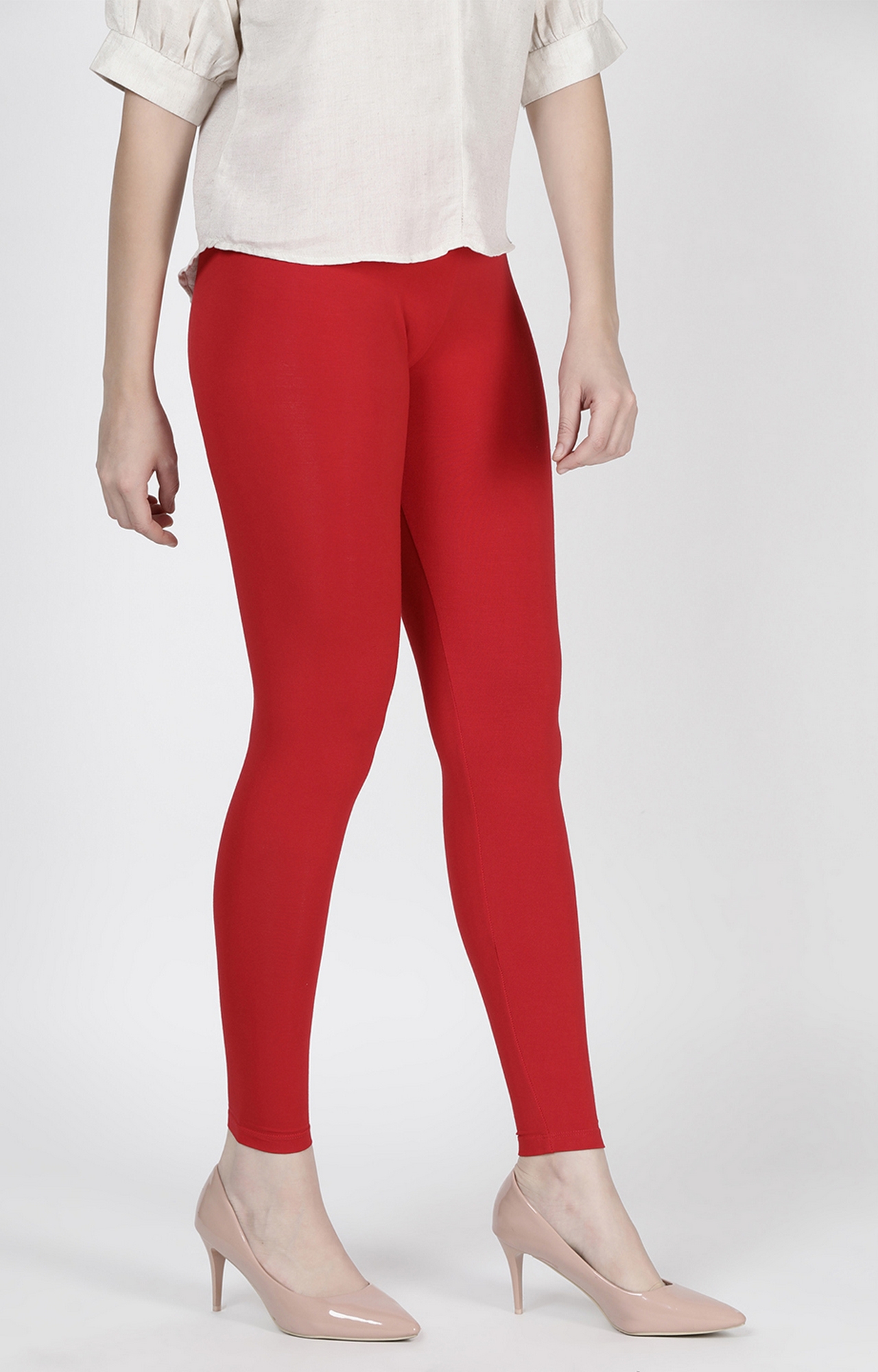Twinbirds Crimson Red Solid Ankle Legging - Twin Birds