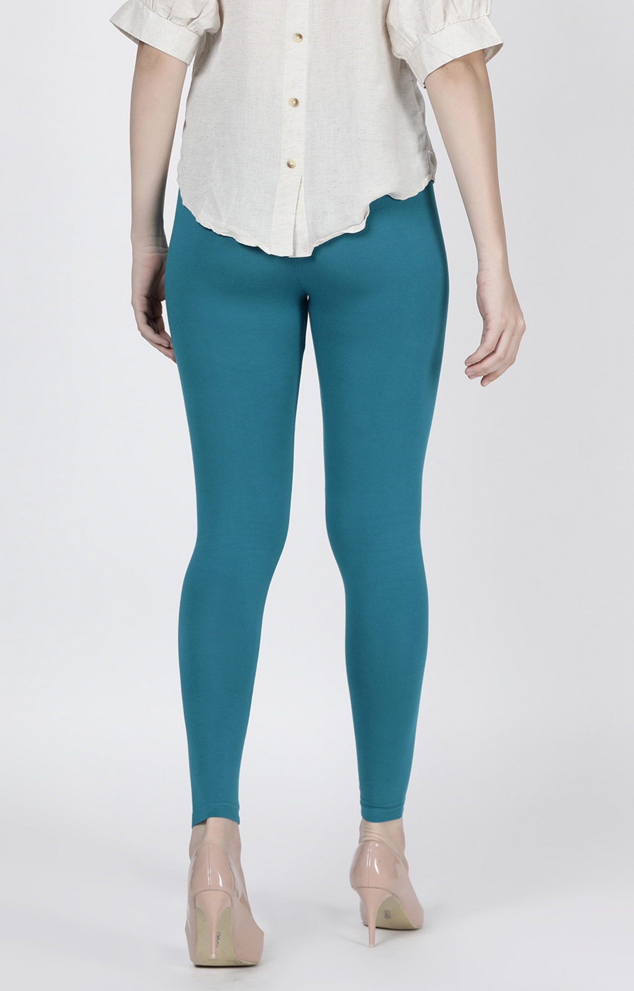 Twinbirds Pagoda Blue Solid Ankle Legging