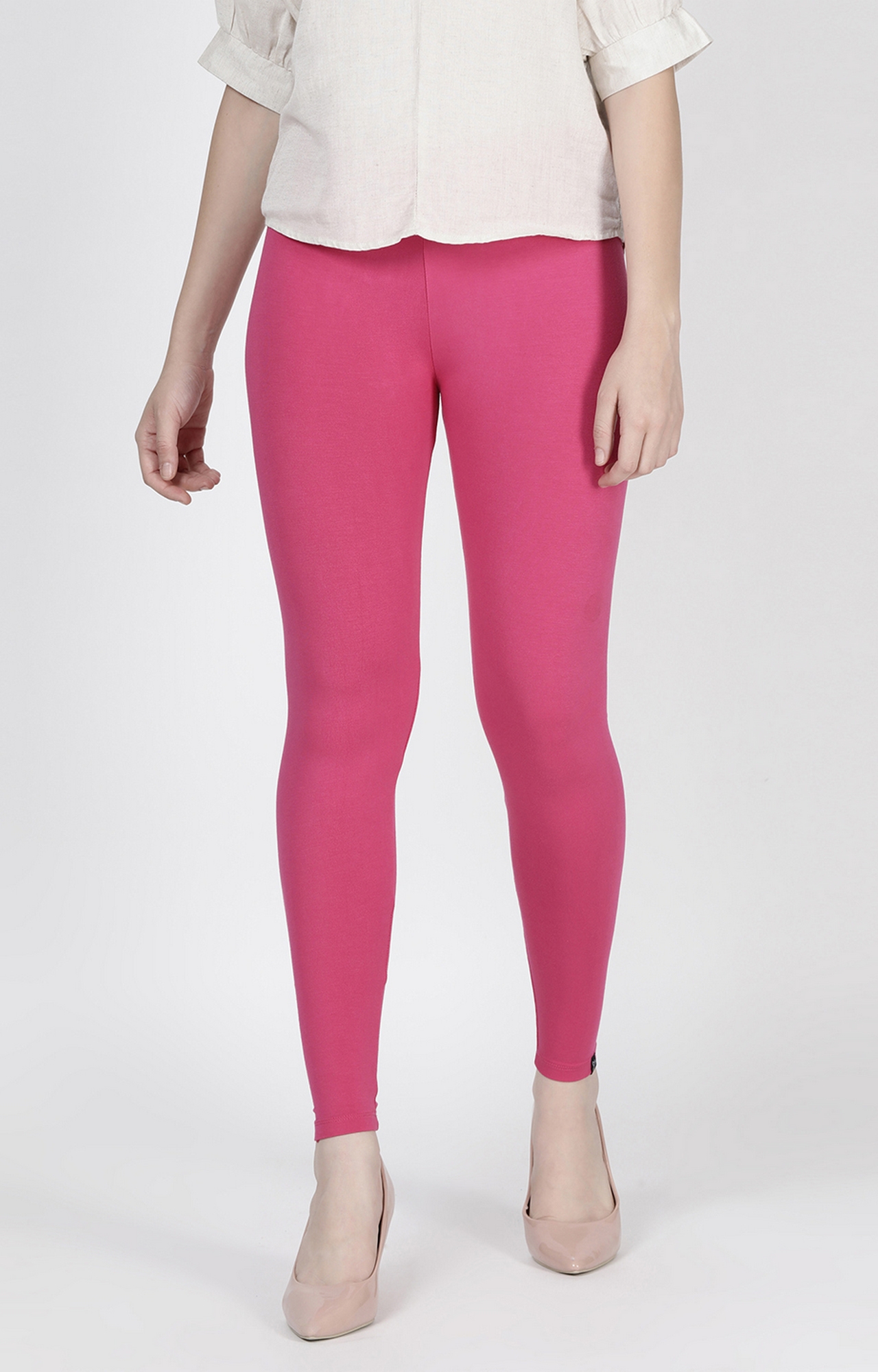 Twinbirds Pink Shock Solid Ankle Legging