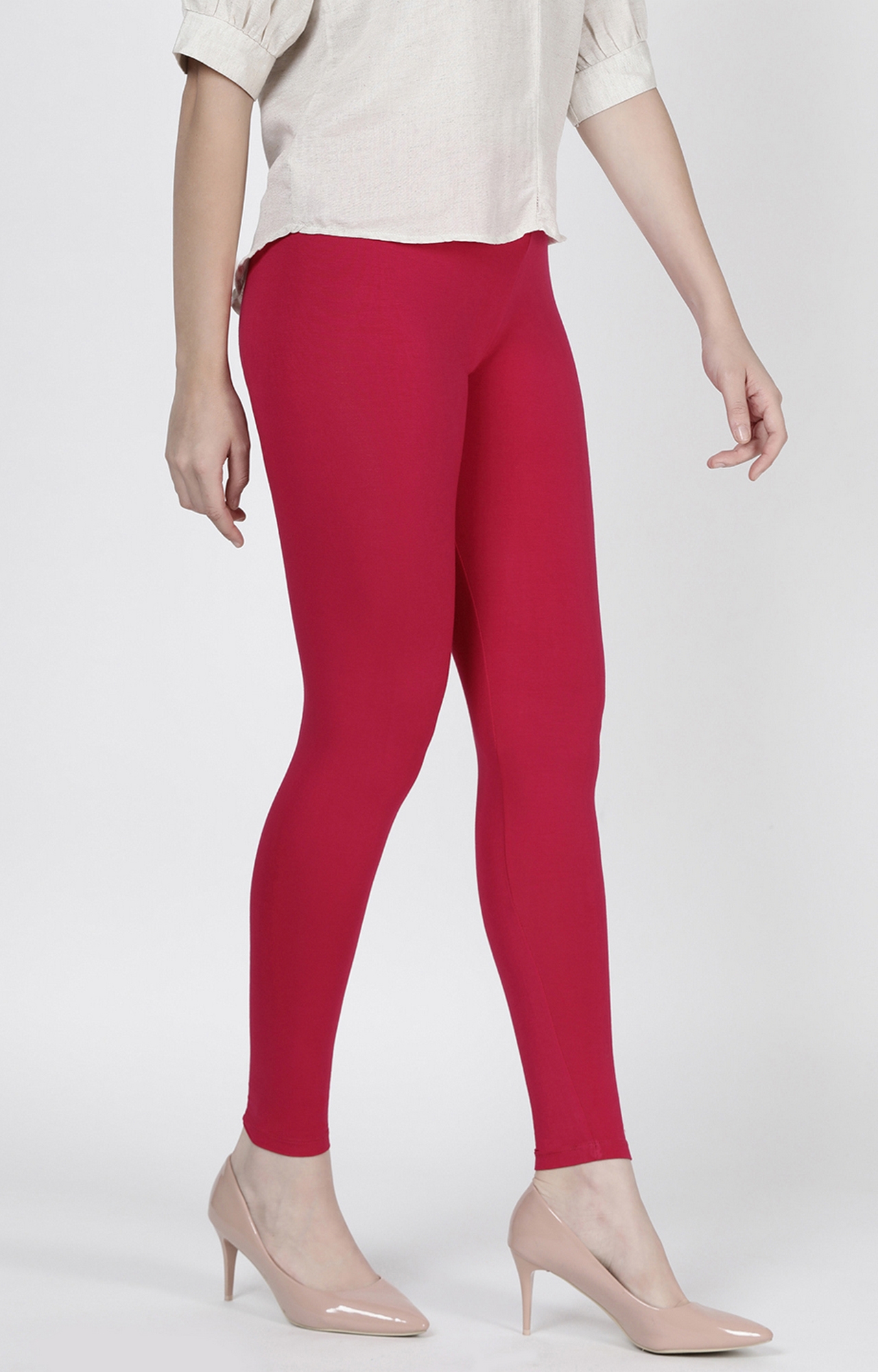 Twinbirds Rose Red Solid Ankle Legging