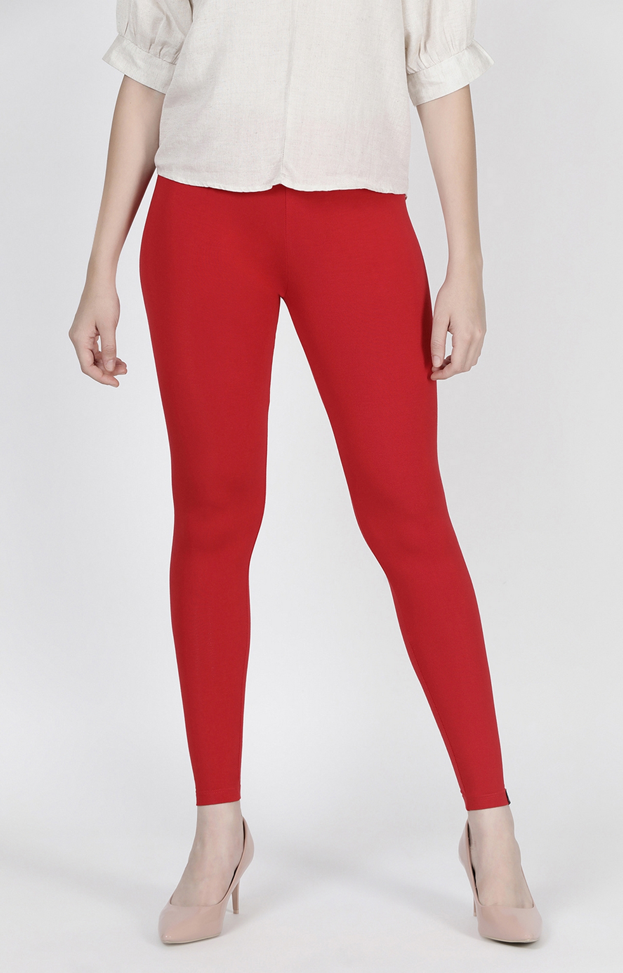 Twinbirds Tomato Red Solid Ankle Legging