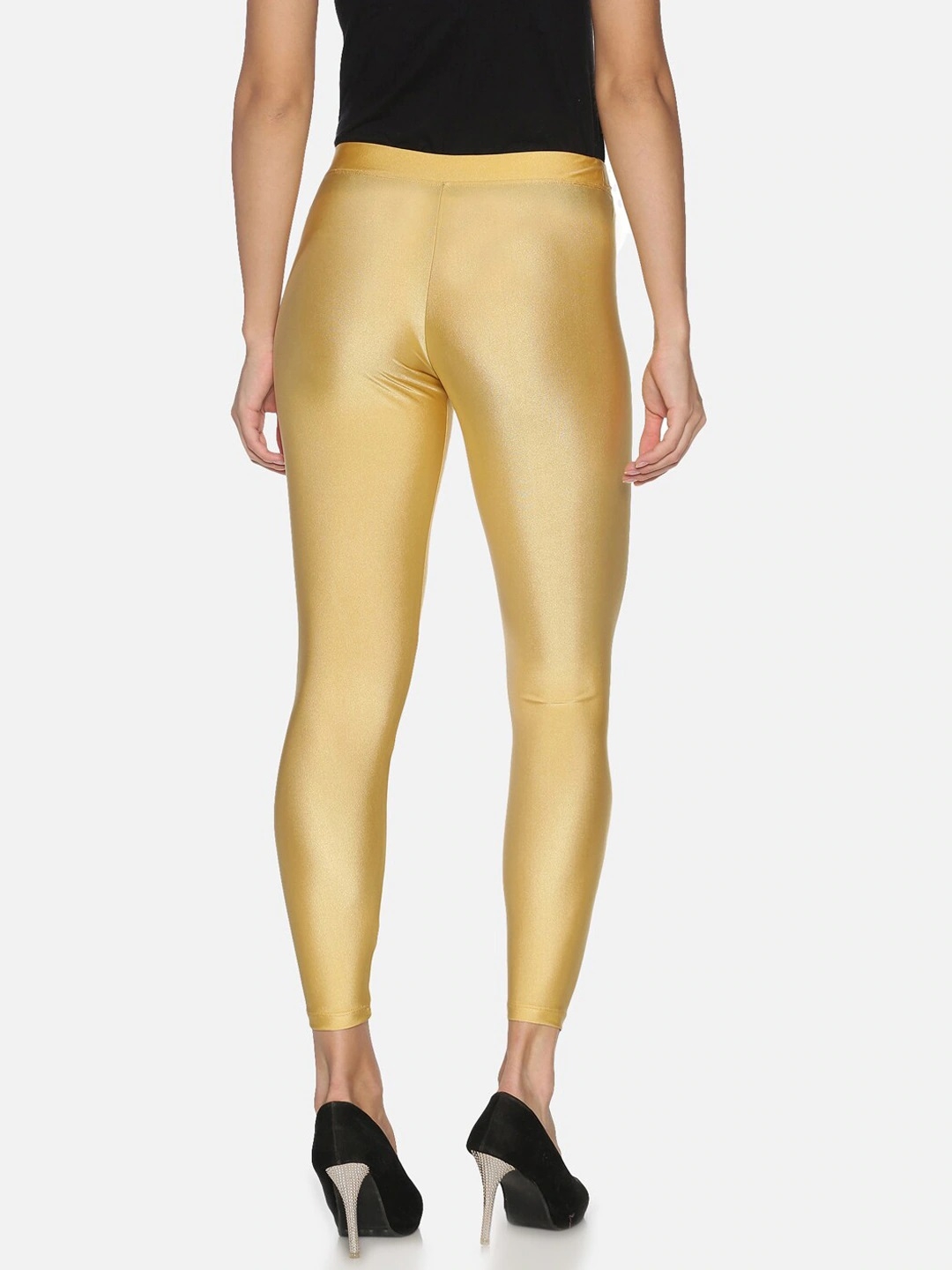 Spanx Shimmer Leggings Black Gold High Rise Stretch Pull On Size Medium |  eBay