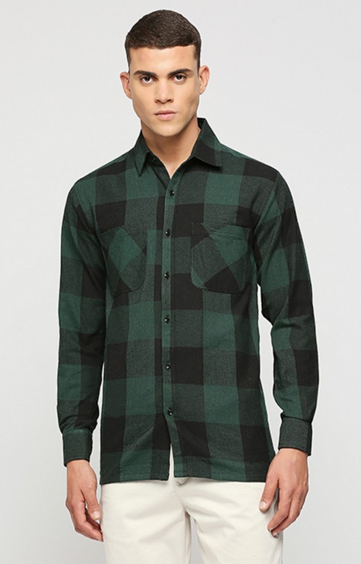 Hemsters | Men Blackand Green Checked Casual Shirts