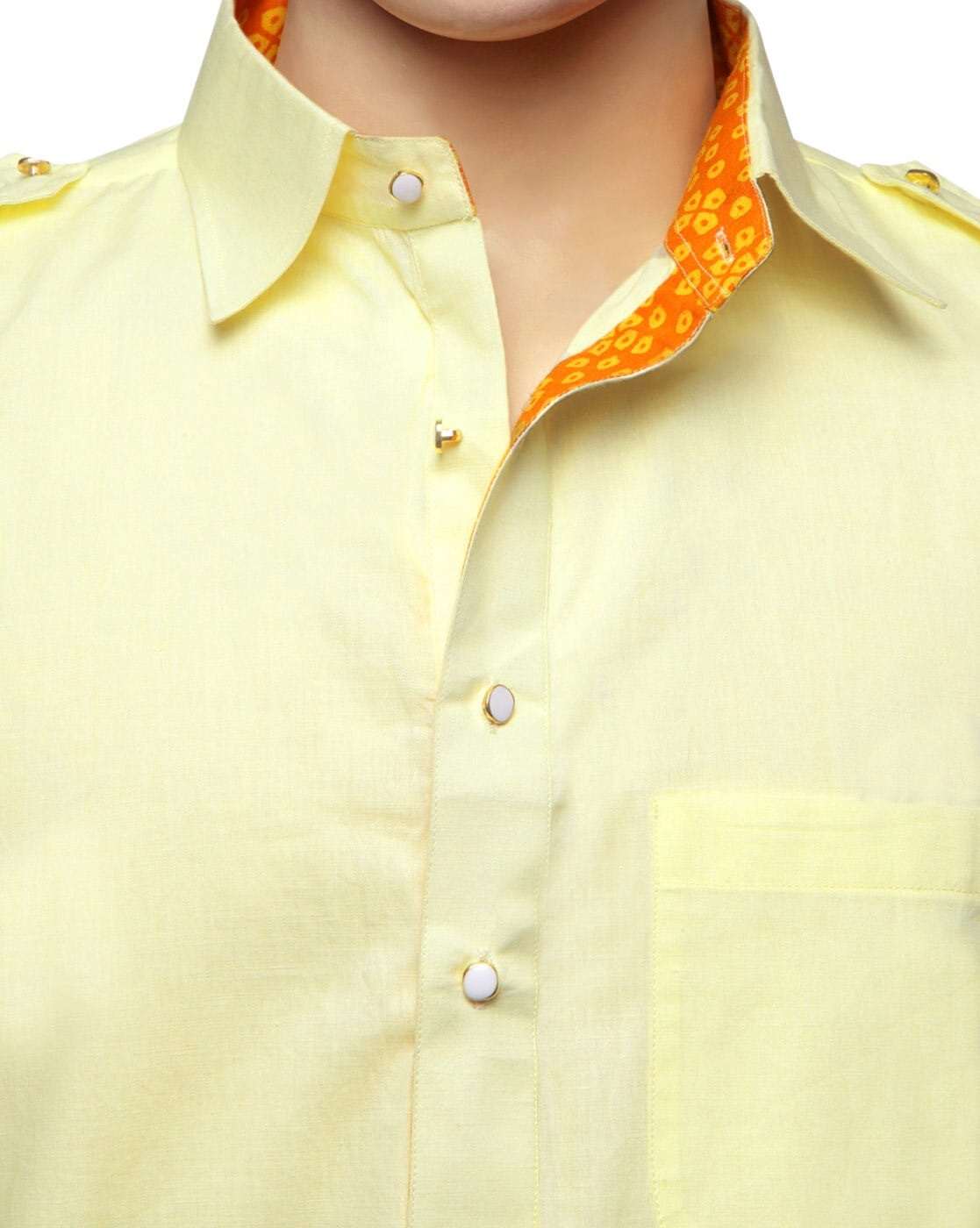 ChitwanMohan Mens Yellow Long Kurta with Patch Pocket