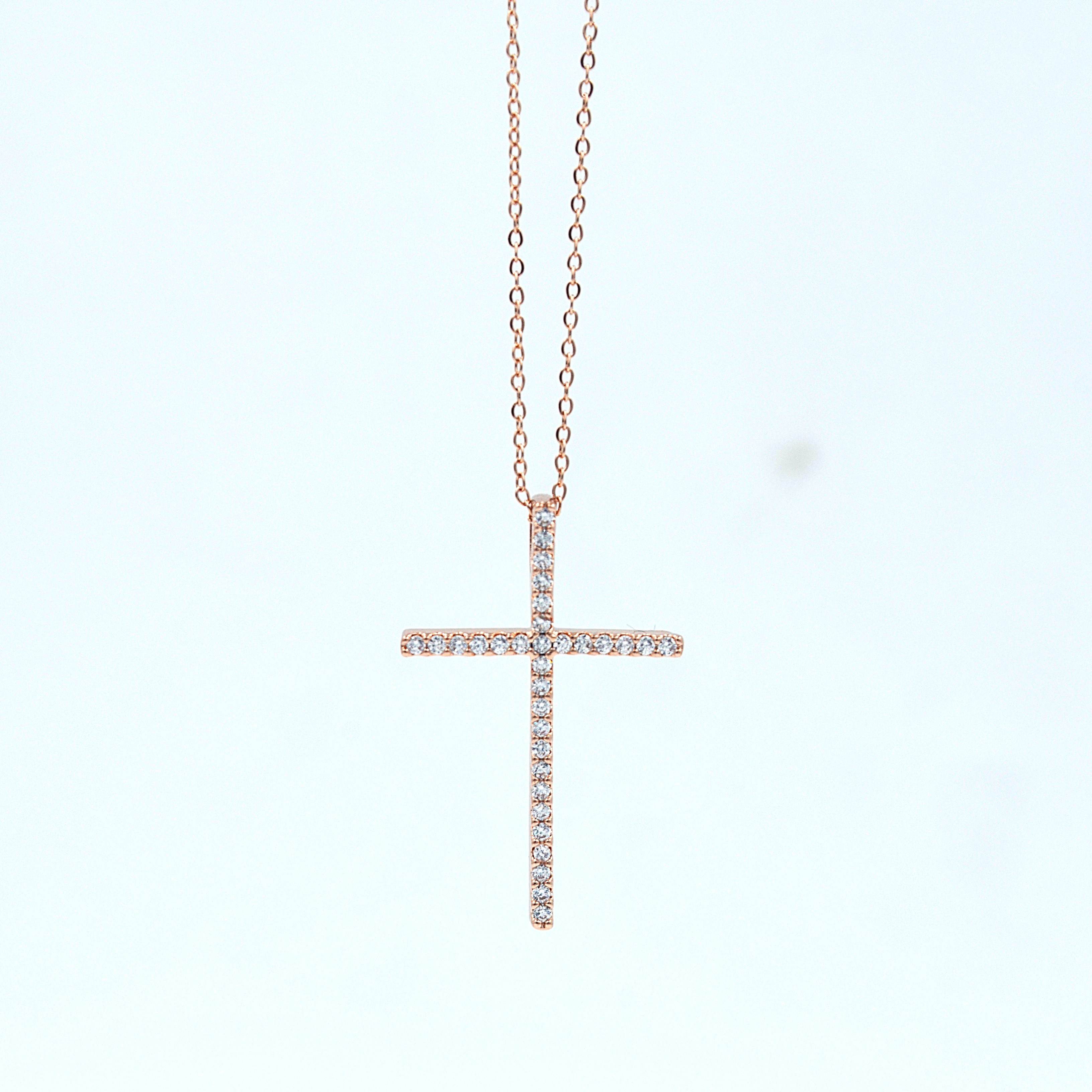 The Nila Rose Gold Crystal Cross Pendant with Chain