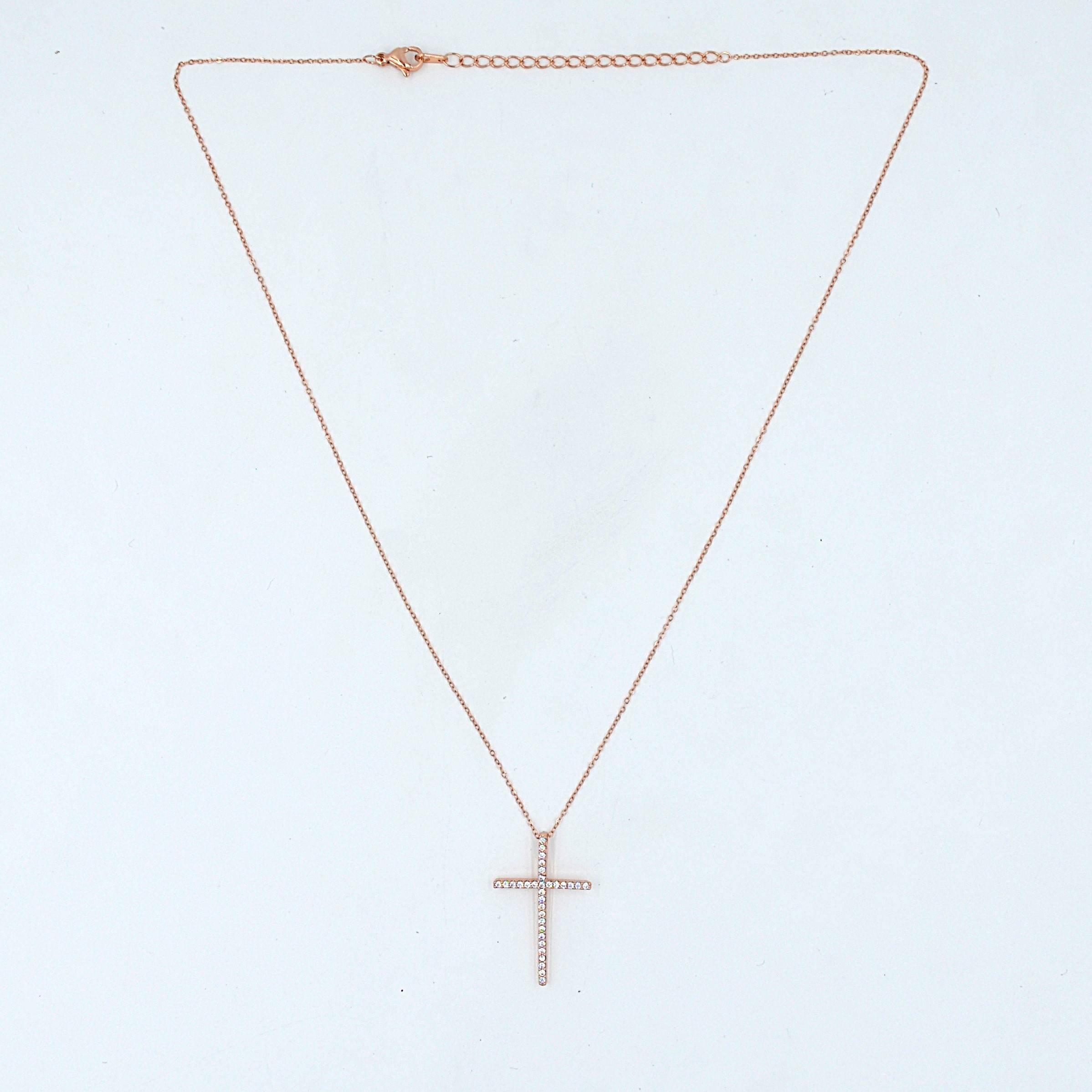 The Nila Rose Gold Crystal Cross Pendant with Chain