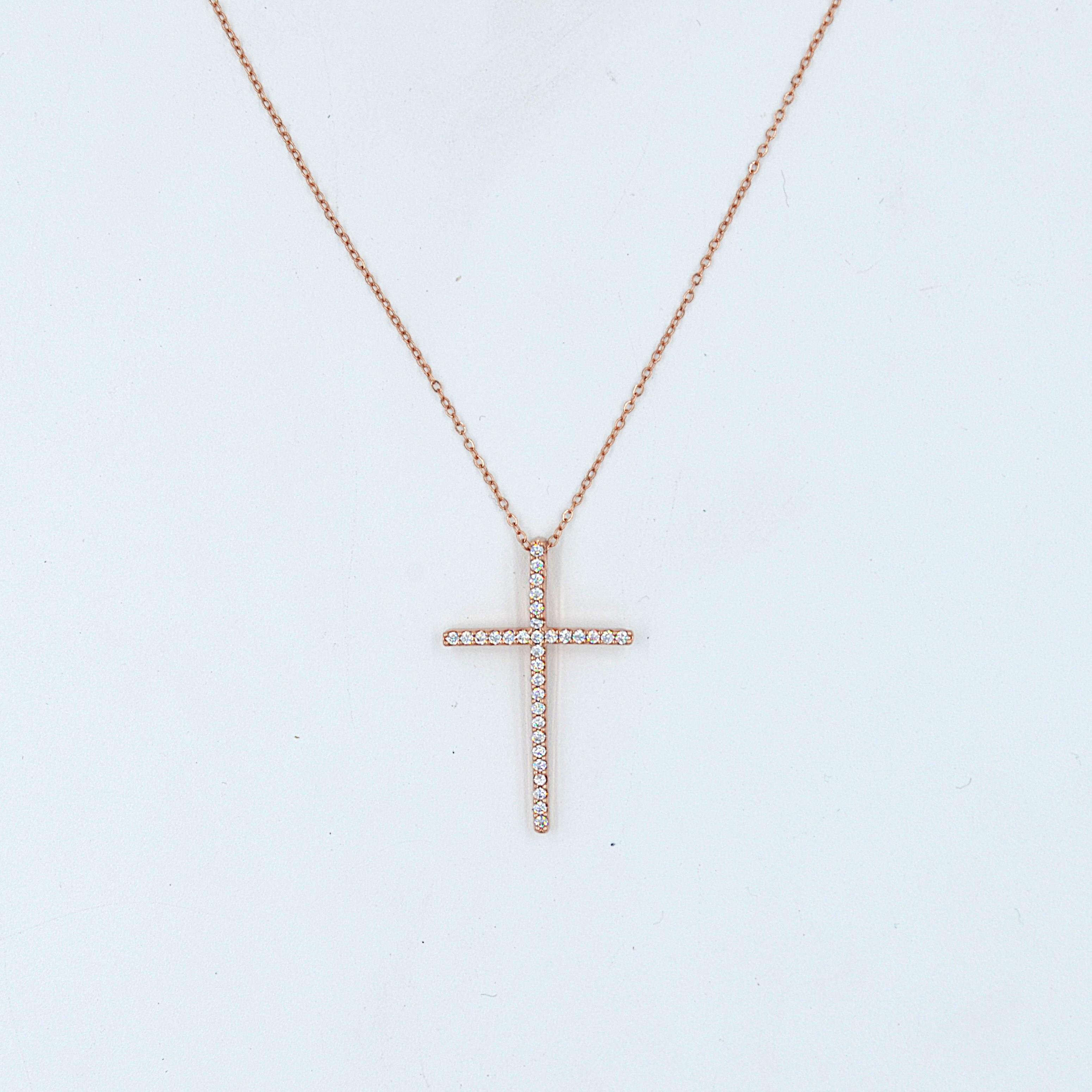 The Nila Rose Gold Crystal Cross Pendant with Chain