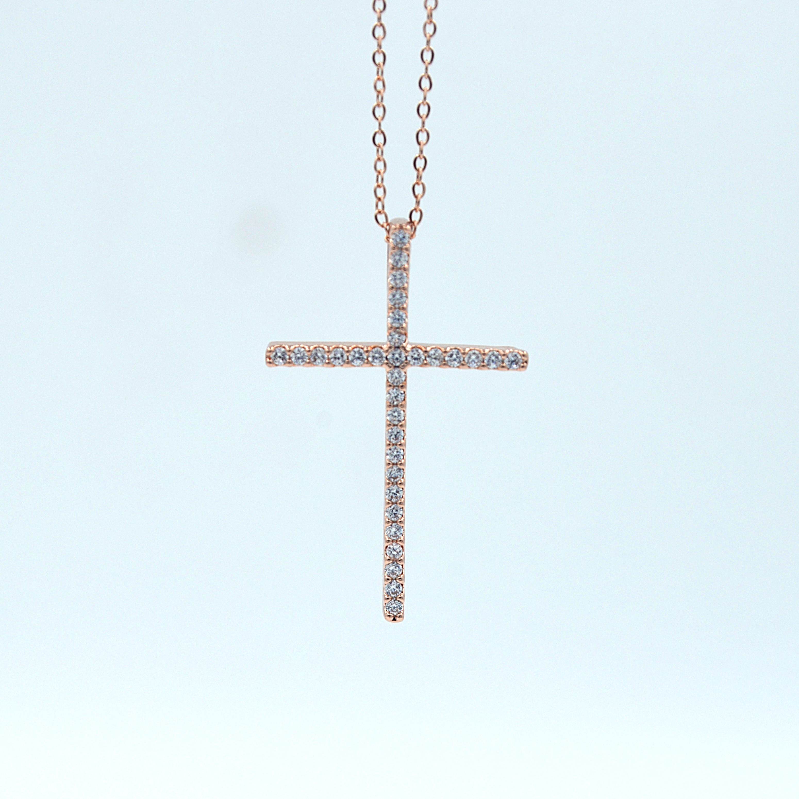 The Nila Rose Gold Crystal Cross Pendant with Chain