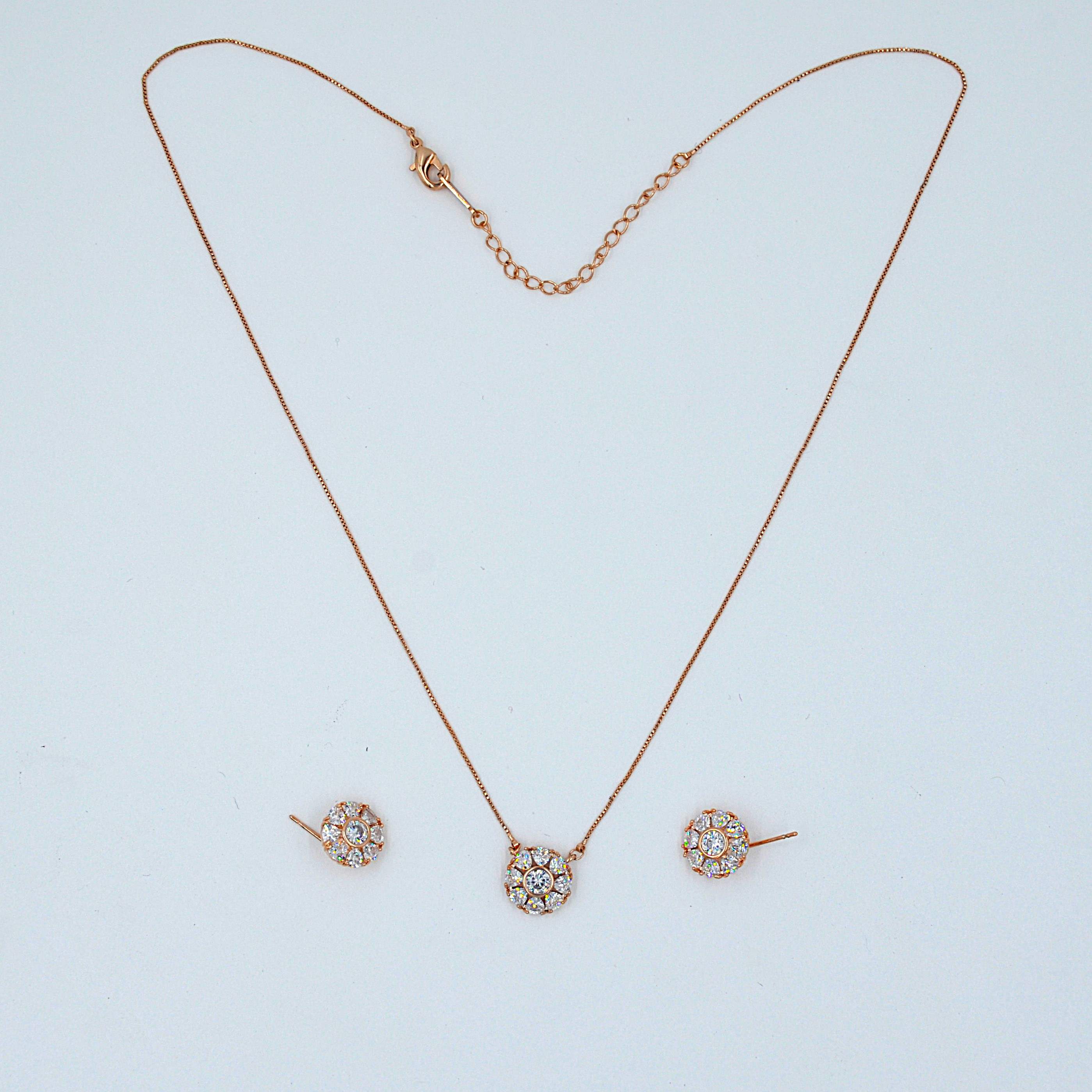 The Nila Rose Gold plated Floral pendant chain with stud earrings