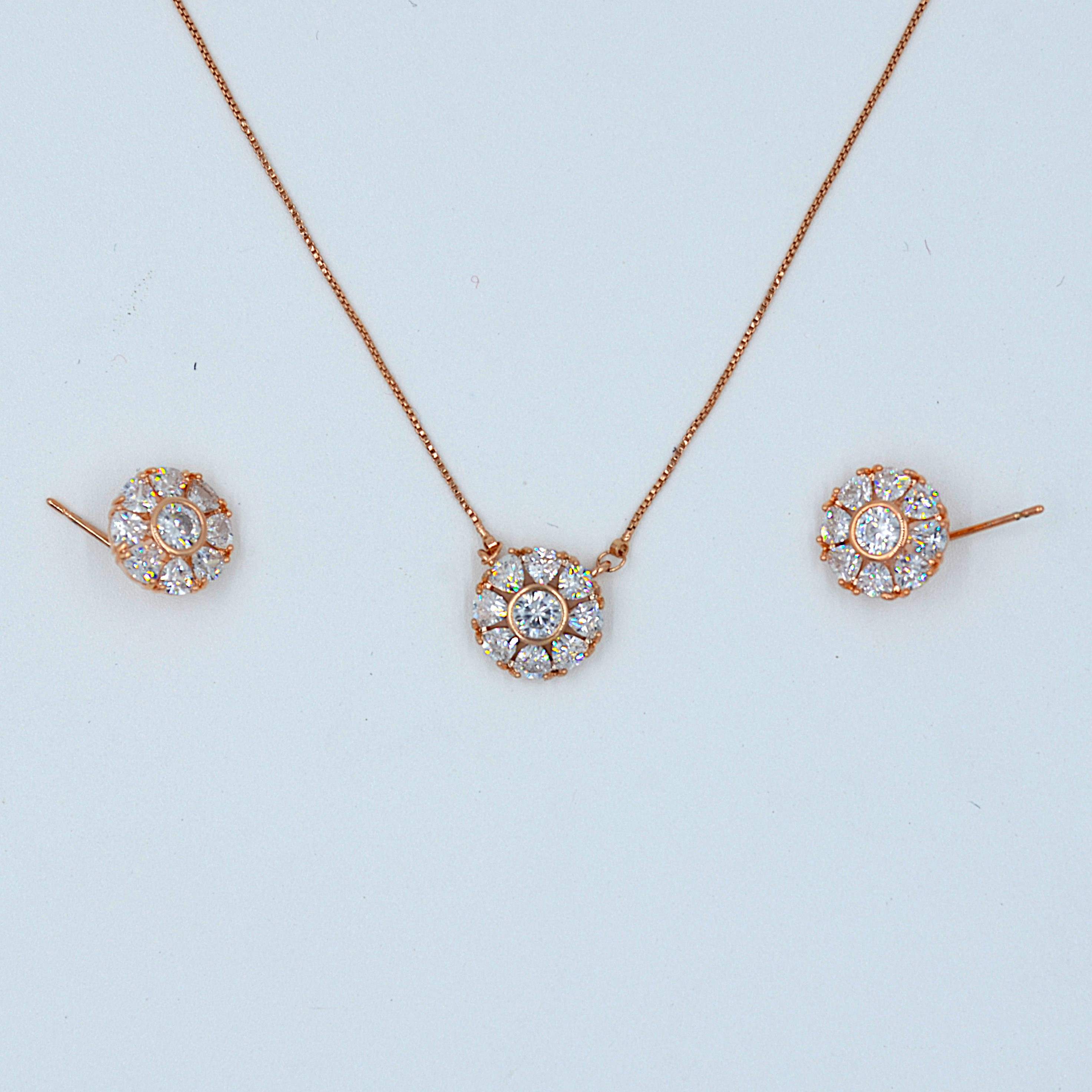 The Nila Rose Gold plated Floral pendant chain with stud earrings