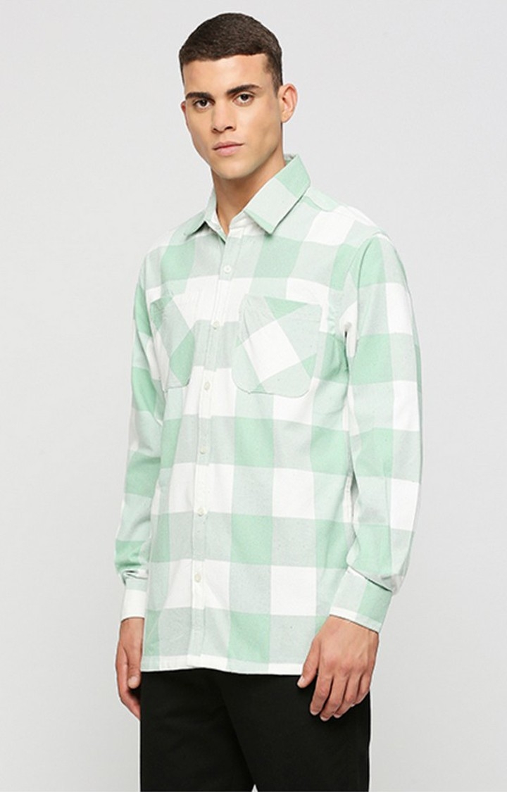 Men White Checked Casual Shirts