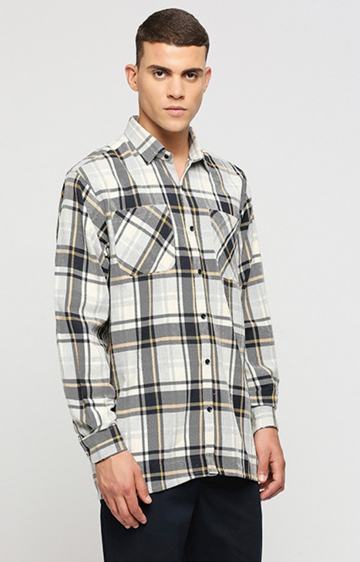 Men Beige and Grey Checked Casual Shirts