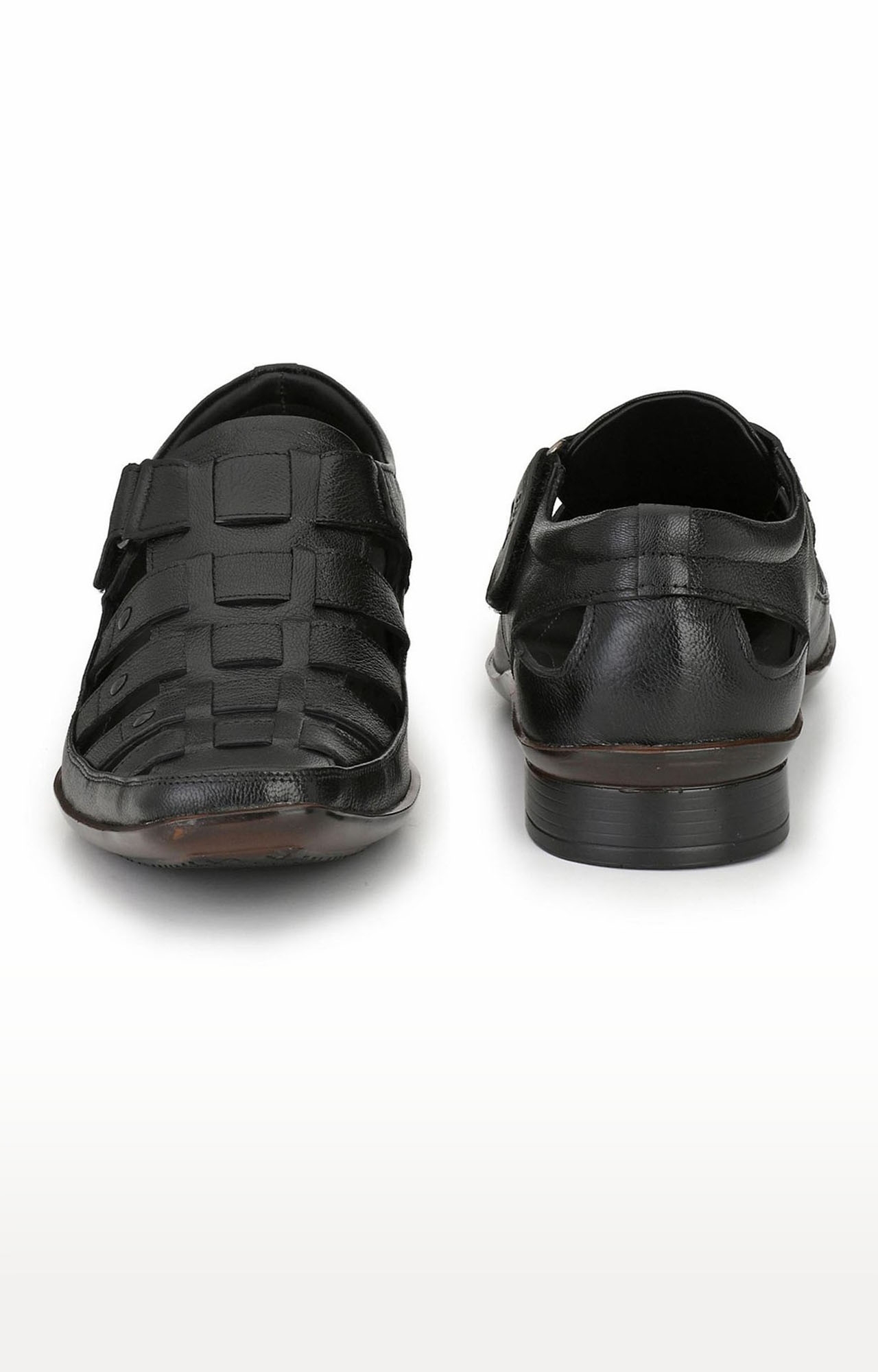 Hitz | Hitz Black Genuine Leather Sandal for Men with Velcro Fastening 2