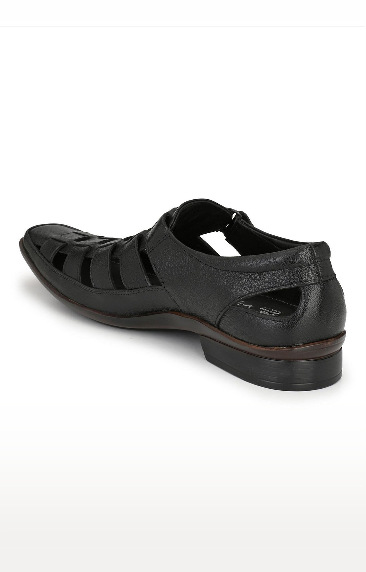 Hitz | Hitz Black Genuine Leather Sandal for Men with Velcro Fastening 1
