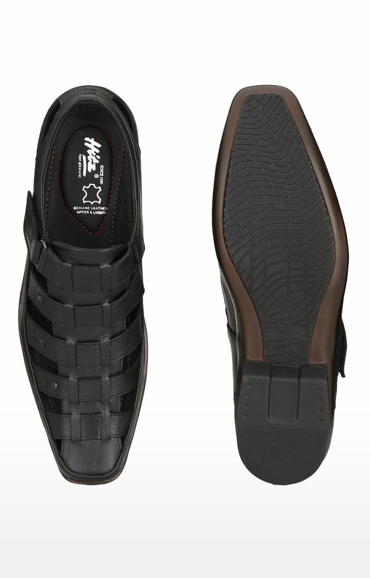 Hitz | Hitz Black Genuine Leather Sandal for Men with Velcro Fastening 3