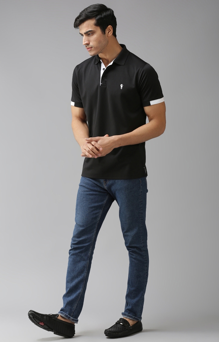 Eppe | Black and White Solid Polo T-Shirt 1