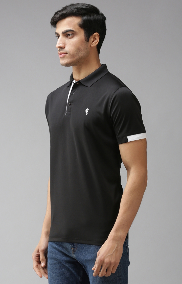 Eppe | Black and White Solid Polo T-Shirt 2