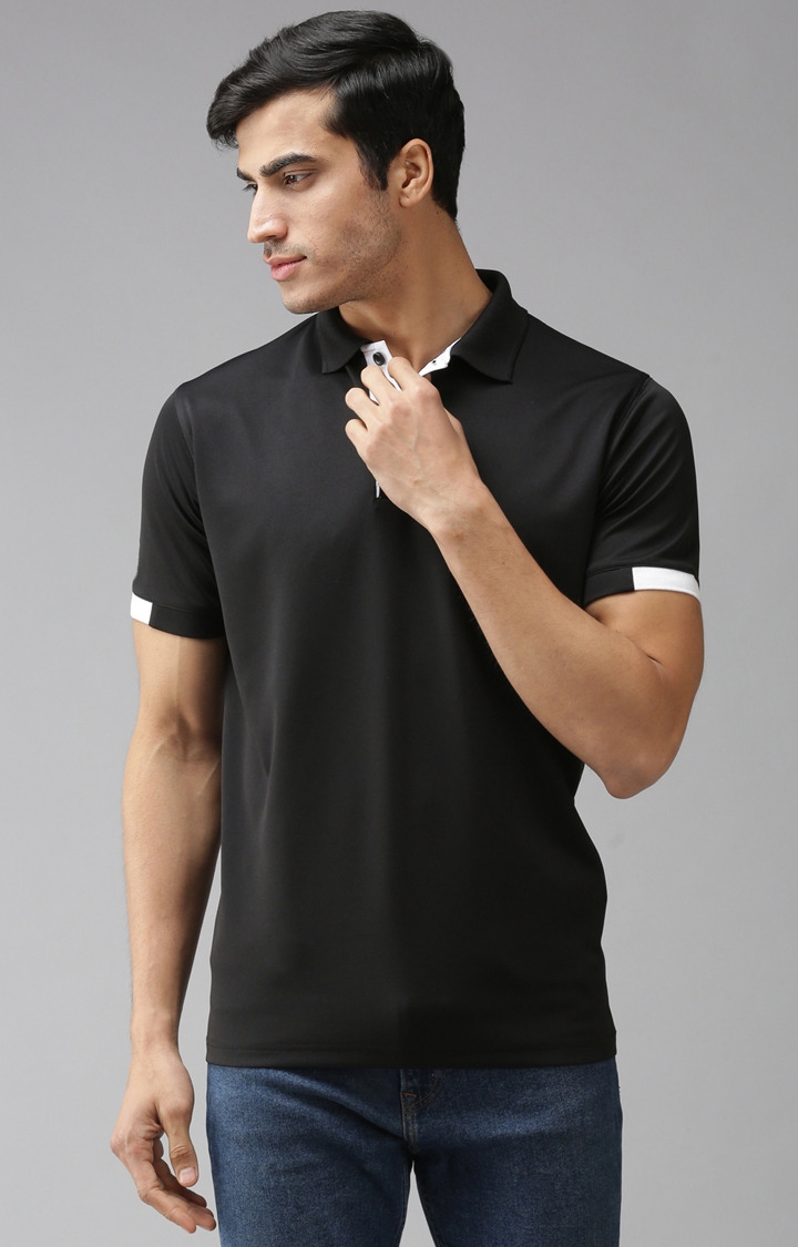 Eppe | Black and White Solid Polo T-Shirt 0